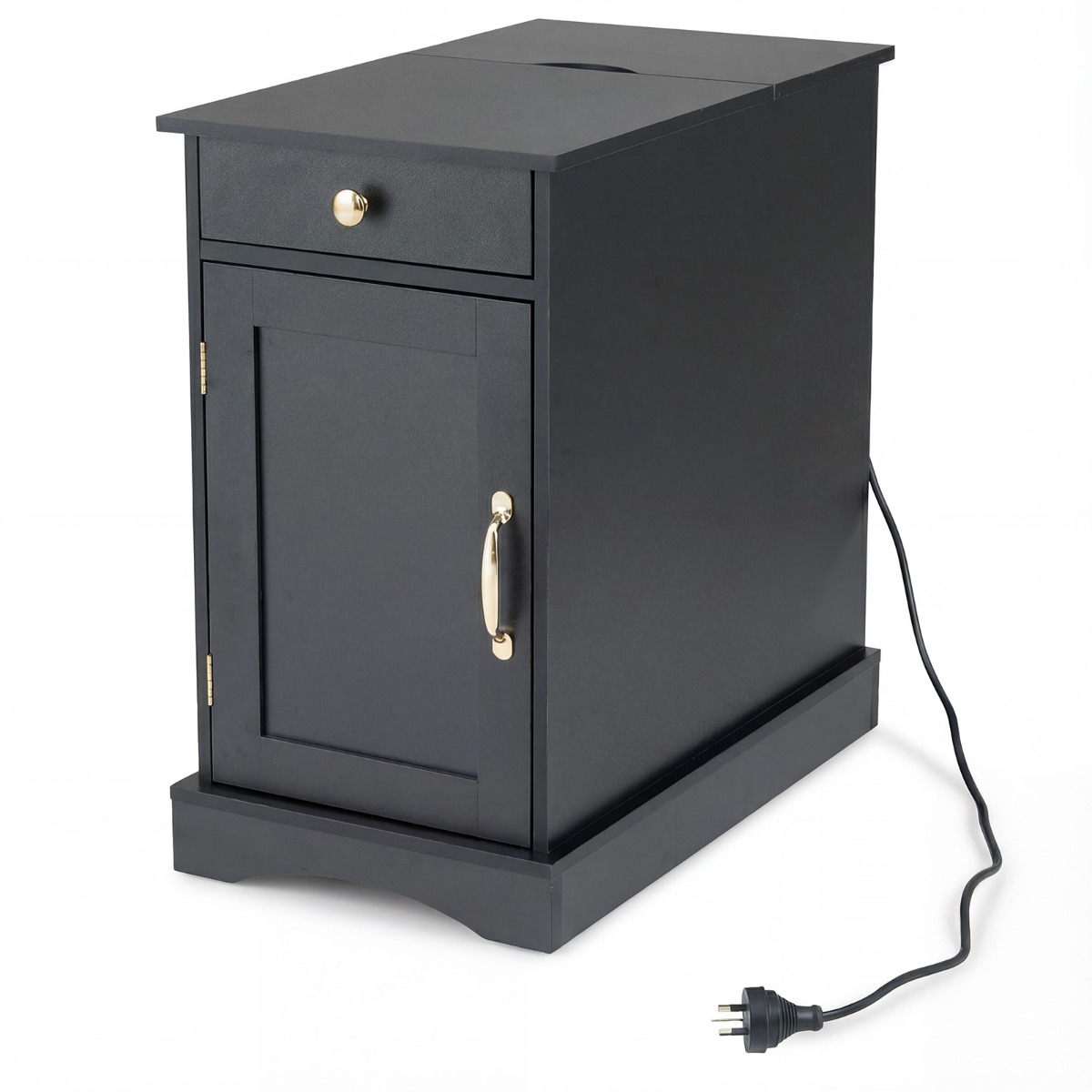 Öökapp integreeritud pistikupesadega, reguleeritava riiuliga öökapp, sahtel ja C-tüüpi pesa, 60 x 35 x 62 cm, must