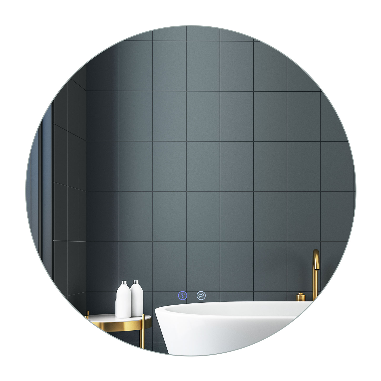 Ümmargune LED-vannitoa peegel reguleeritava heledusega, 70 cm uduvastane mäluga karastatud klaasist peegel