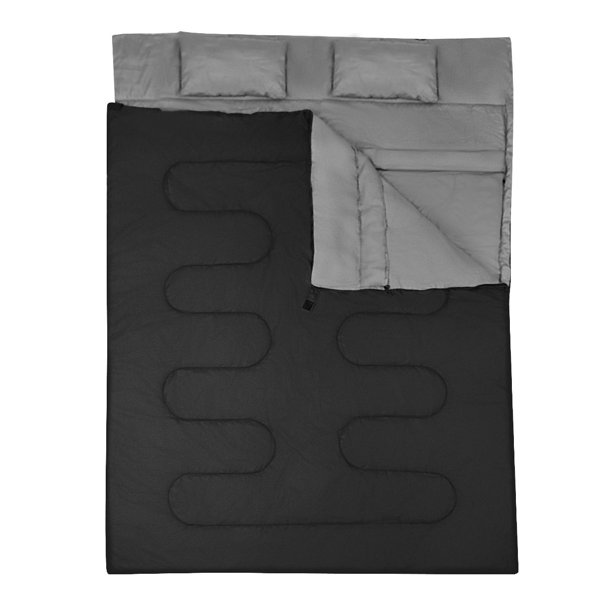 Kahekohaline XL tekikujuline magamiskott koos 2 padjaga (220 x 150 cm), must