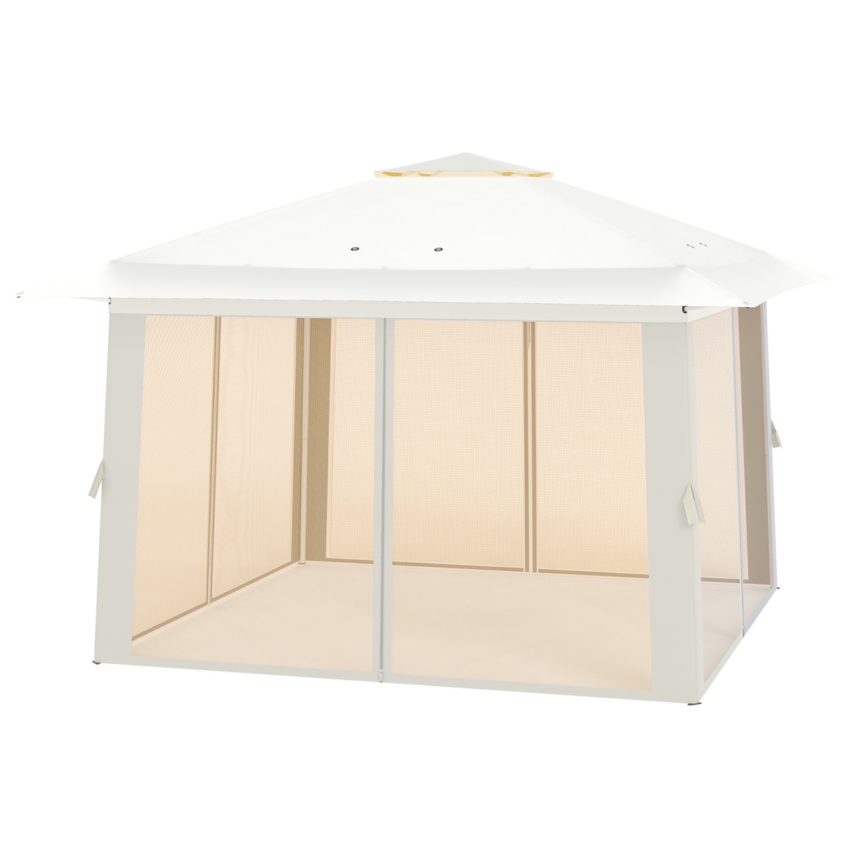 Sääsevõrgu, topeltkatuse ja kandekotiga suur kokkupandav pop-up aiatelk ning gazebo (394 x 394 cm), beež