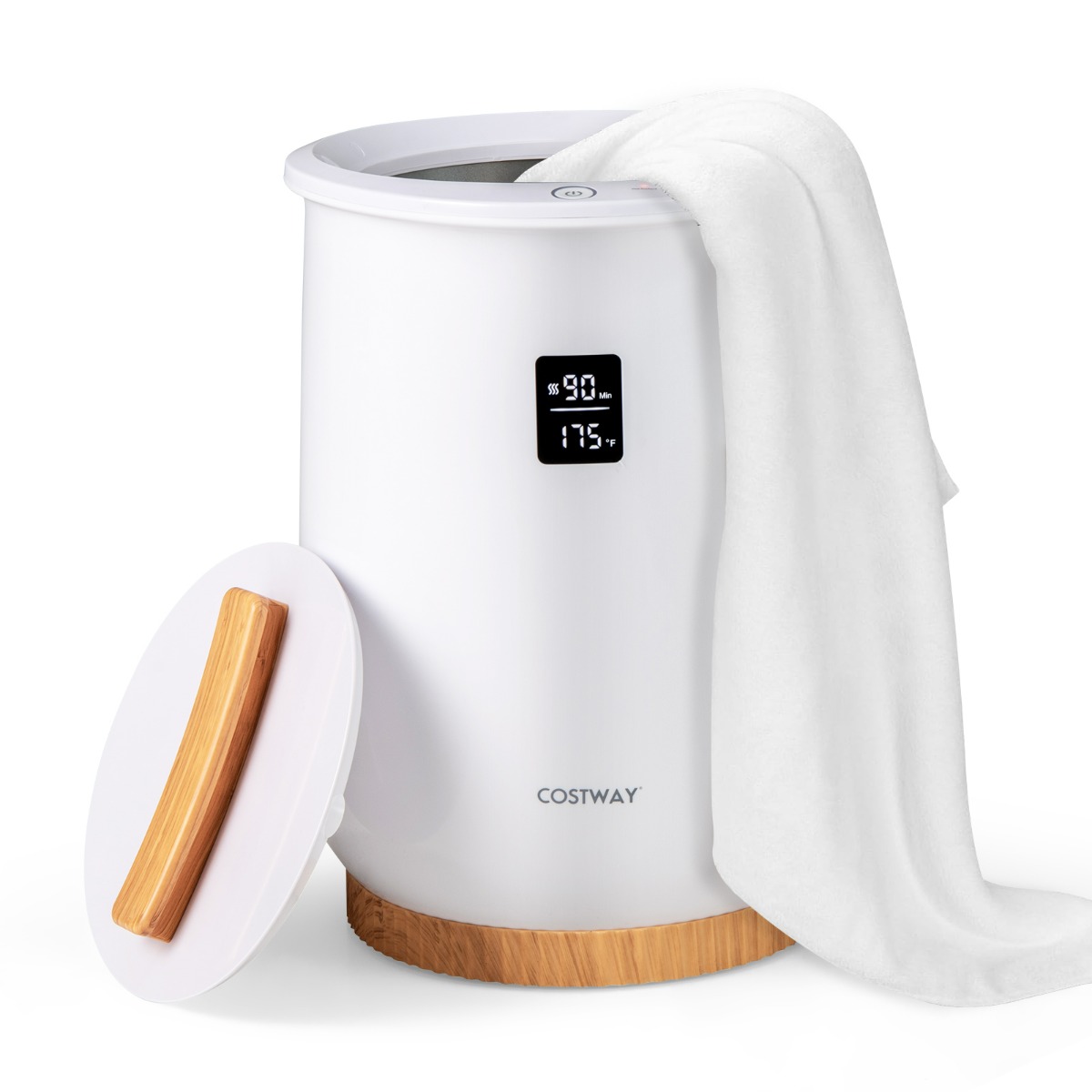 20L rätikusoojendi ämber LED-ekraaniga, 1 nupuga juhtimise ja taimeriga, rätikukuivati ​​alusega ja automaatse väljalülitusega, valge