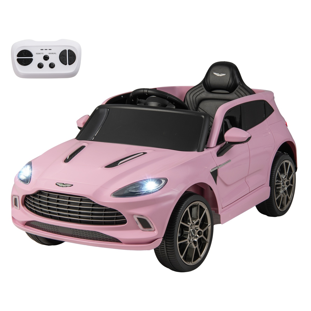Ametliku litsentsiga Aston Martin 12 V elektriline lasteauto koos puldi, signaali, muusika ja LED-tuledega (3–8 aastat), roosa