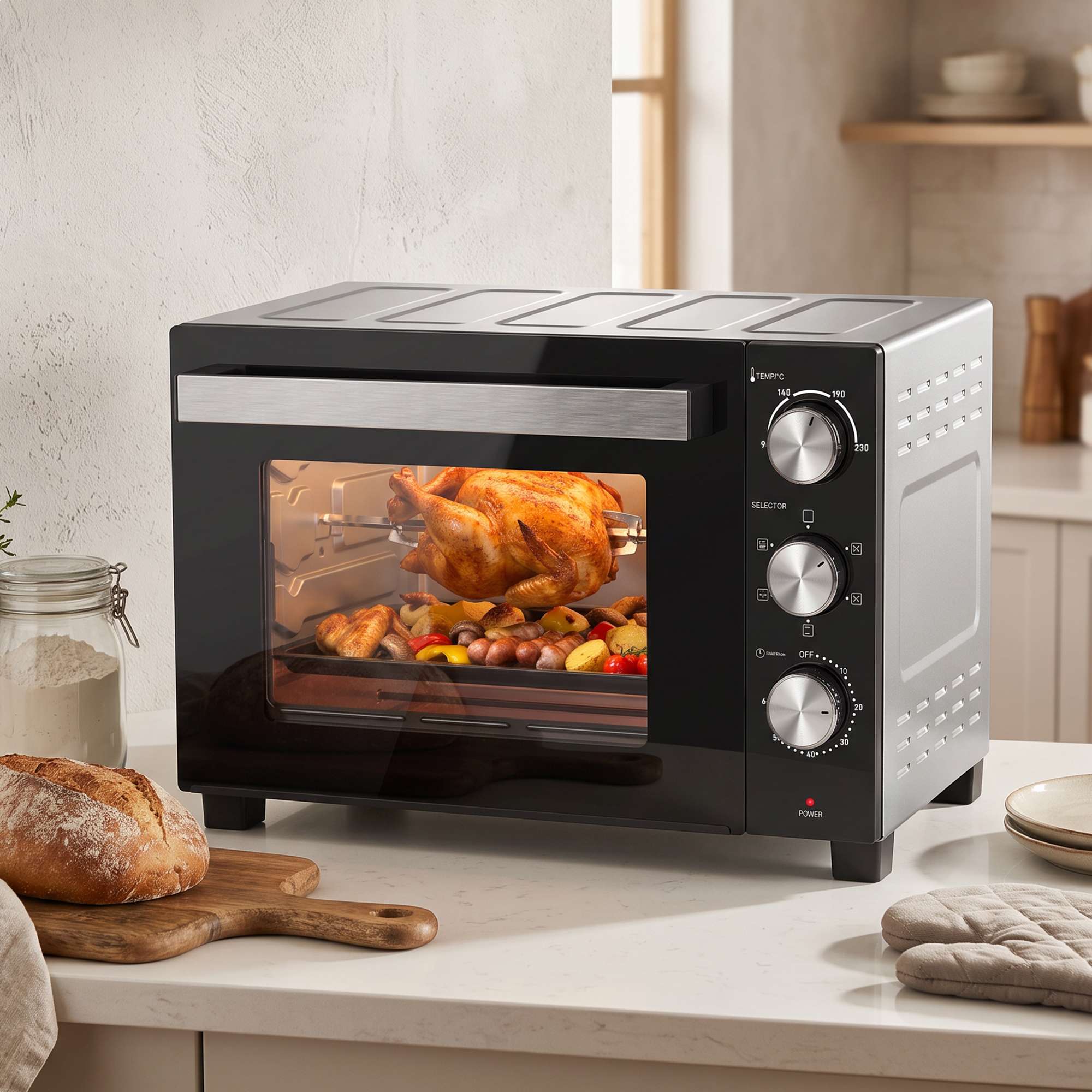 36-liitrine miniahi konvektsiooniga, temperatuuri reguleerimisega 90–230 °C, 1500 W