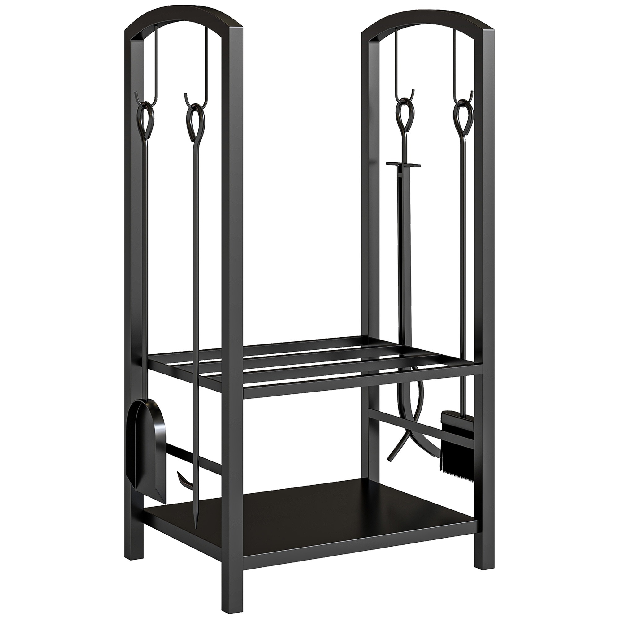 Küttepuude riiul, puude hoiustamiseks, 2 tasandit, kaminatööriistad, kuni 100 kg, teras, must, 40 × 30 × 74,5 cm