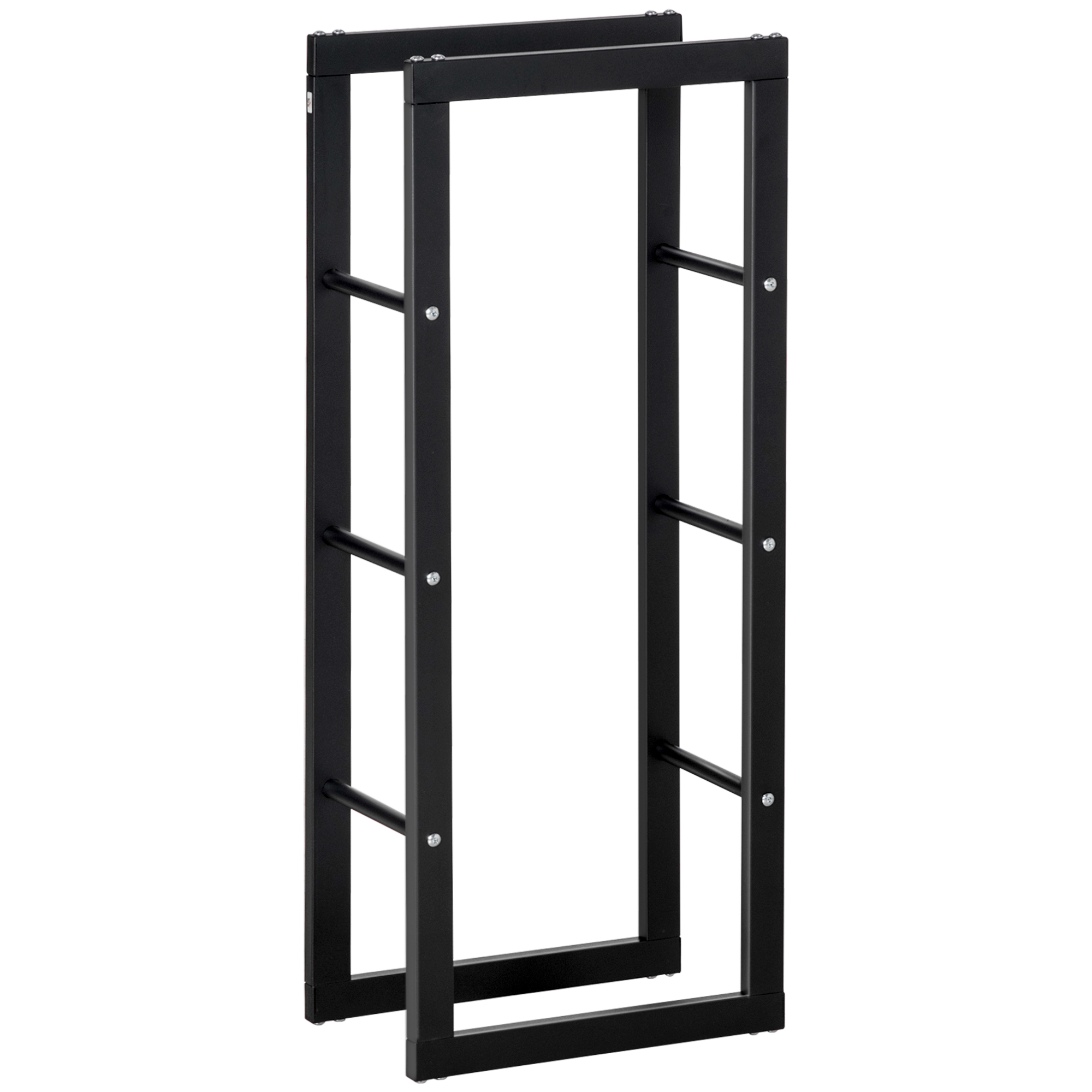 Metallist küttepuude riiul 40 x 25 x 100 cm, küttepuude riiul, virnastamisabi, terasraam, kuni 100 kg, küttepuude varjualune õue, puiduriiul, küttepuude riiul aeda, terrassile, õues kasutamiseks, must