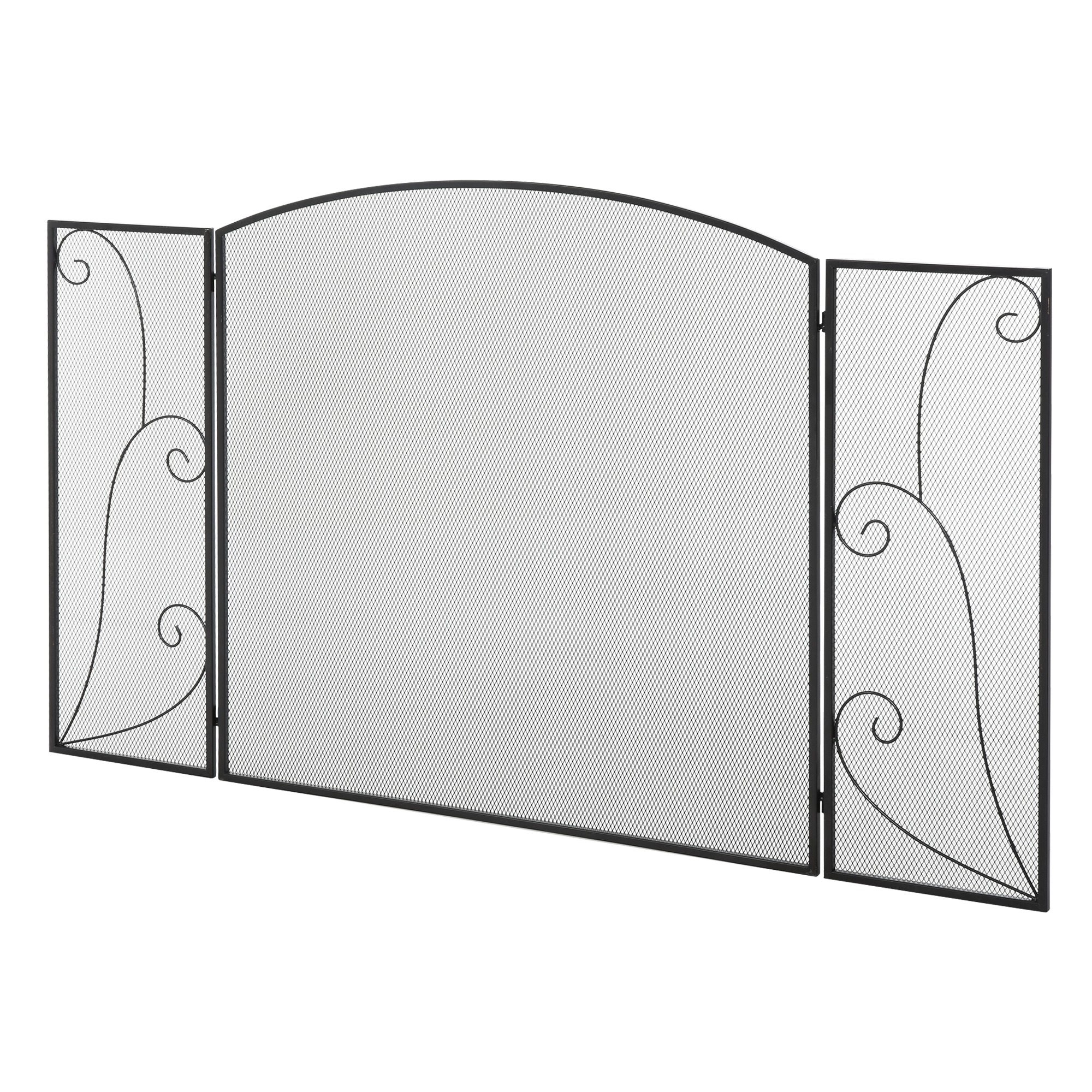 Kaminaekraan, 3 paneeli, kokkupandav, painduv, metallist, must, 132,5 × 76,5 cm