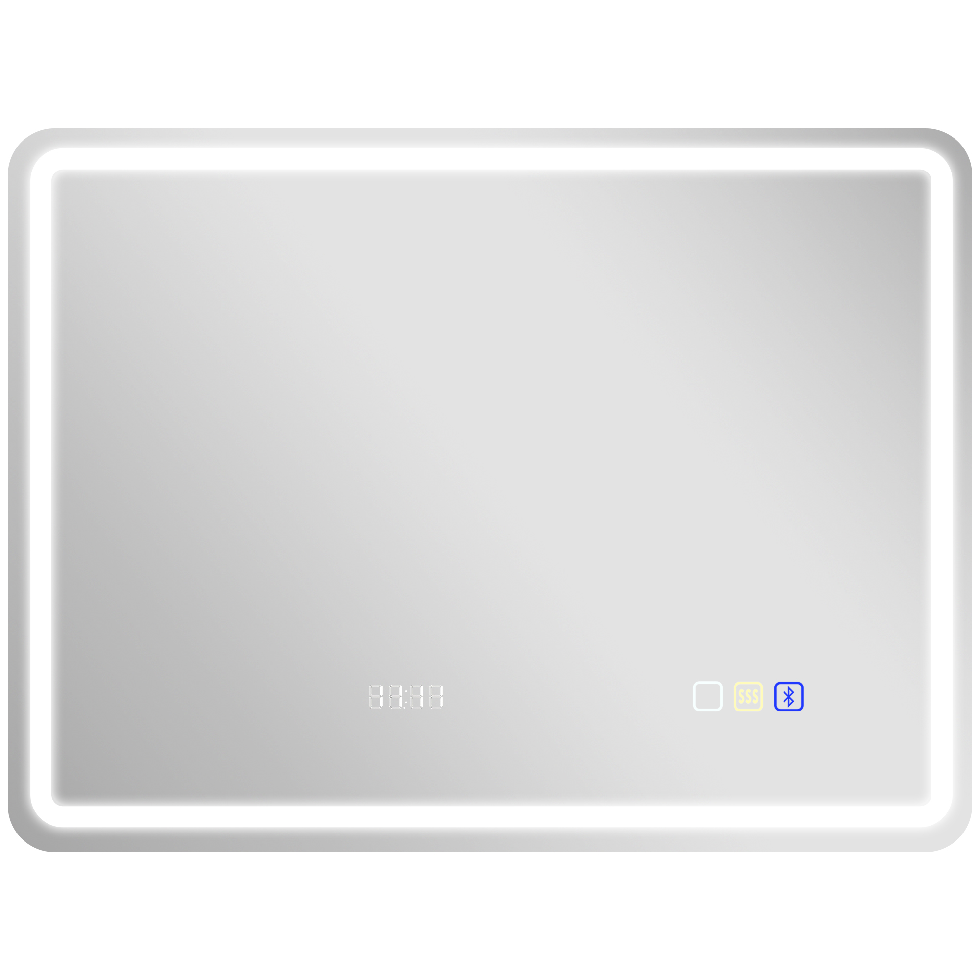 Vannitoa peegel LED-valgustusega, uduvastane kate, 3 reguleeritava värviga, kell, 600 x 800 mm, hõbedane