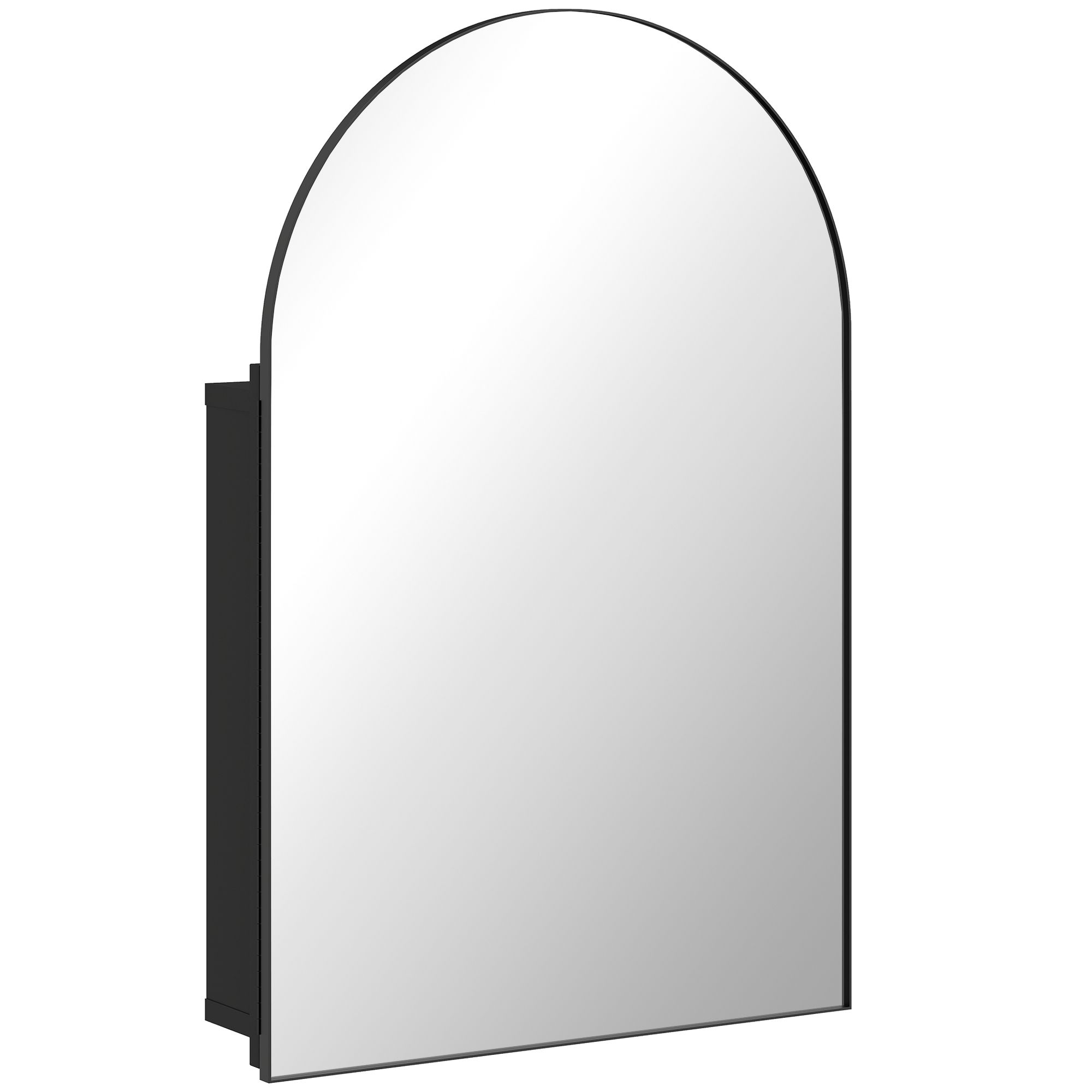 Peegelkapp vannitoale, kumer vannitoakapp 180° uksega, 3 riiuliga, metallist, must, 50 x 12 x 76 cm