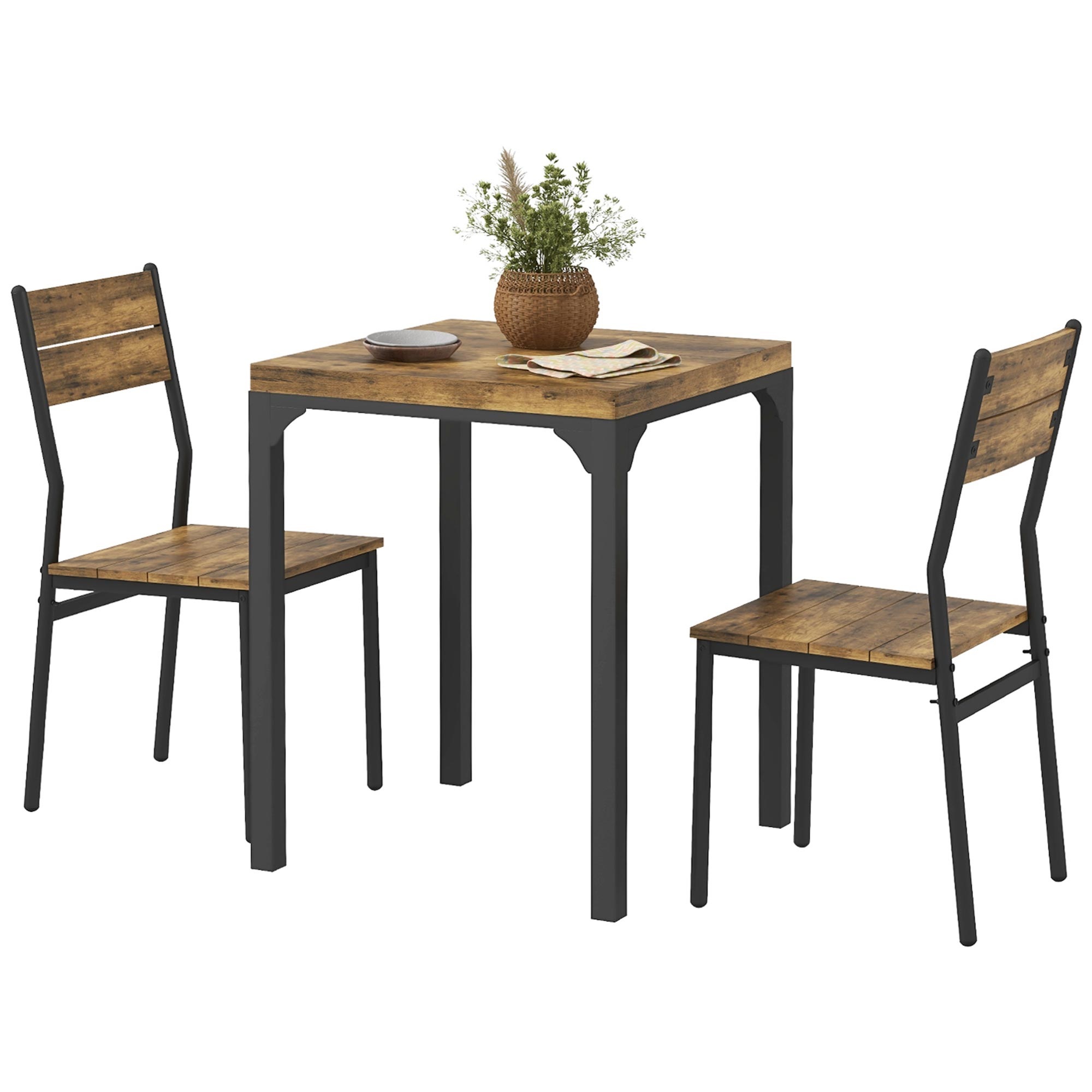 3-osaline söögikomplekt, söögilaua komplekt, 1 laud, 2 tooli, MDF+metall, pruun