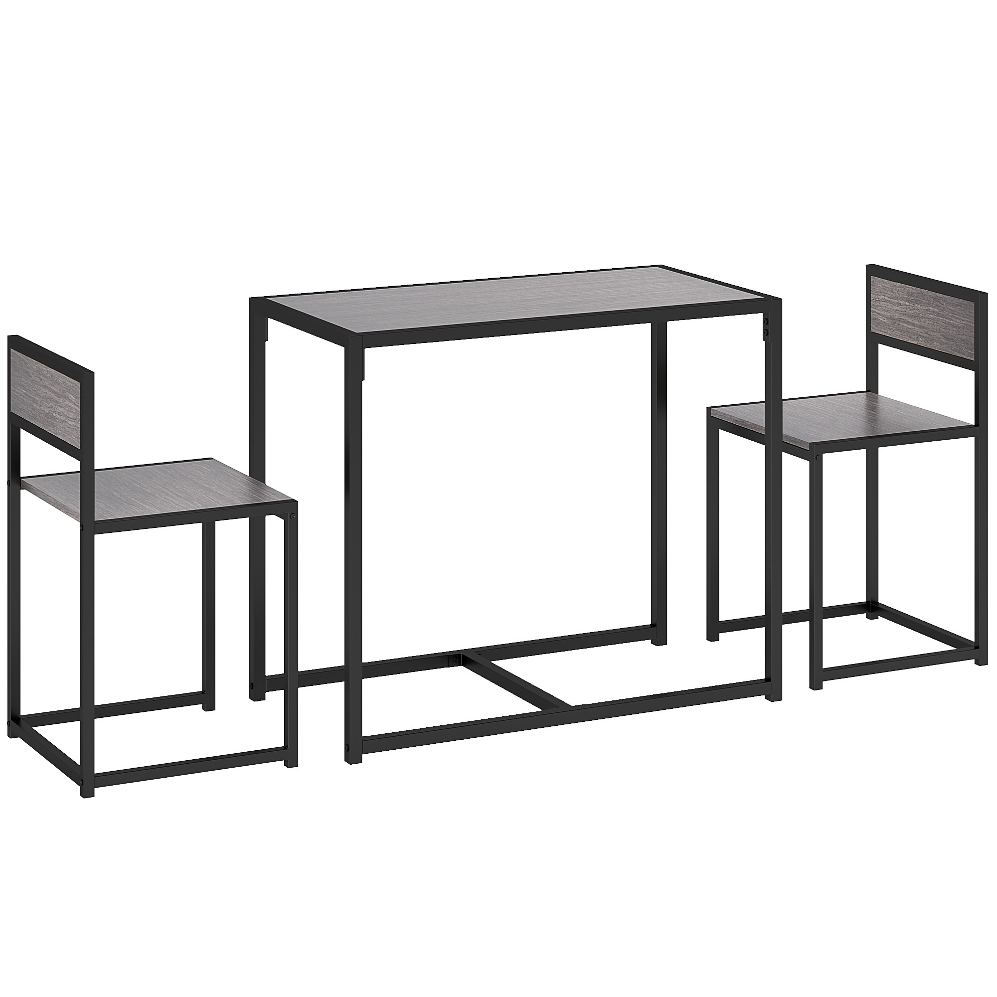 3-osaline baarilaudade komplekt, kõrge lauakomplekt, 3-osaline, 2 tooli, 1 laud, 90 cm x 47 cm x 76 cm, hall
