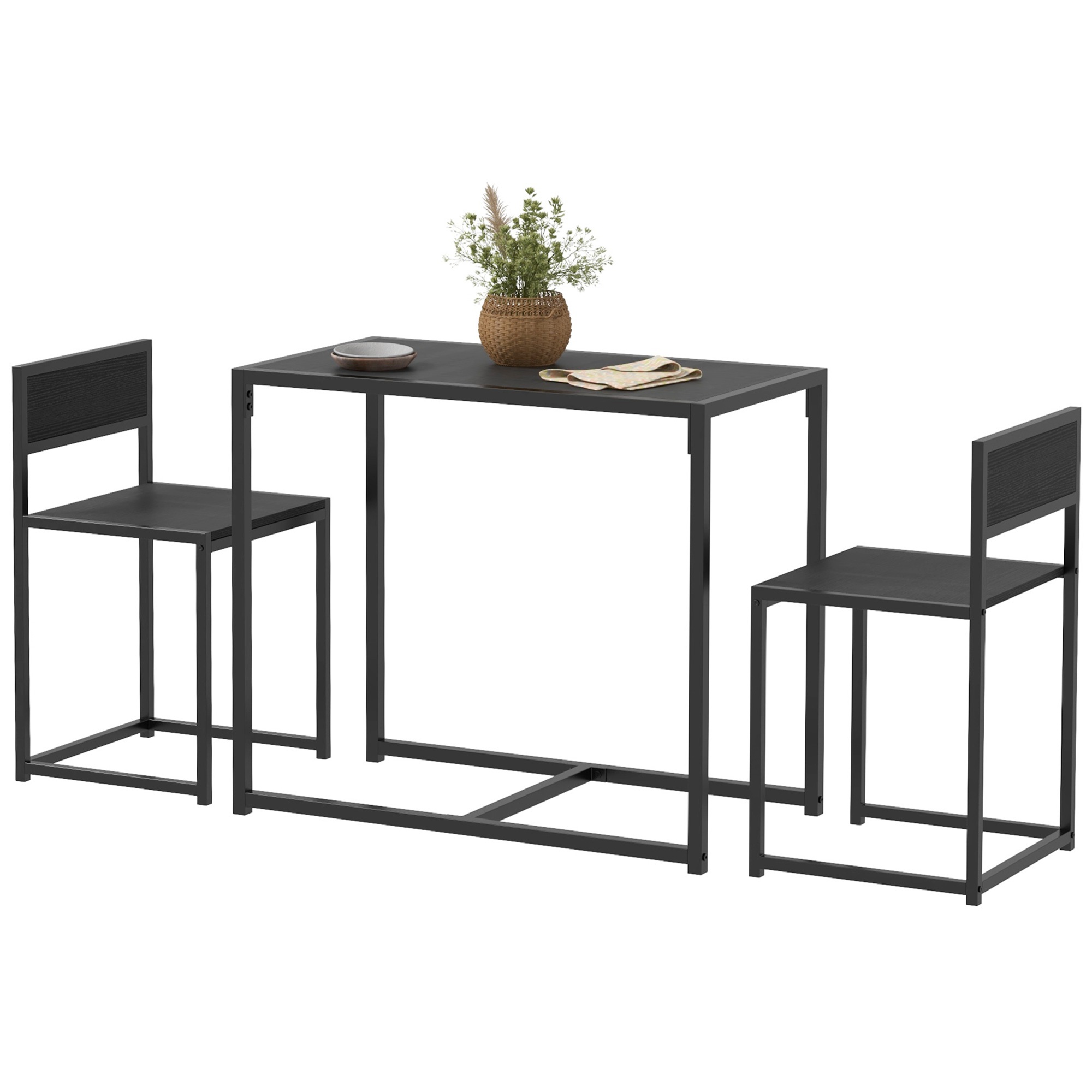 3-osaline baarilaudade komplekt, kõrge lauakomplekt, 3-osaline, 2 tooli, 1 laud, 90 cm x 47 cm x 76 cm, must