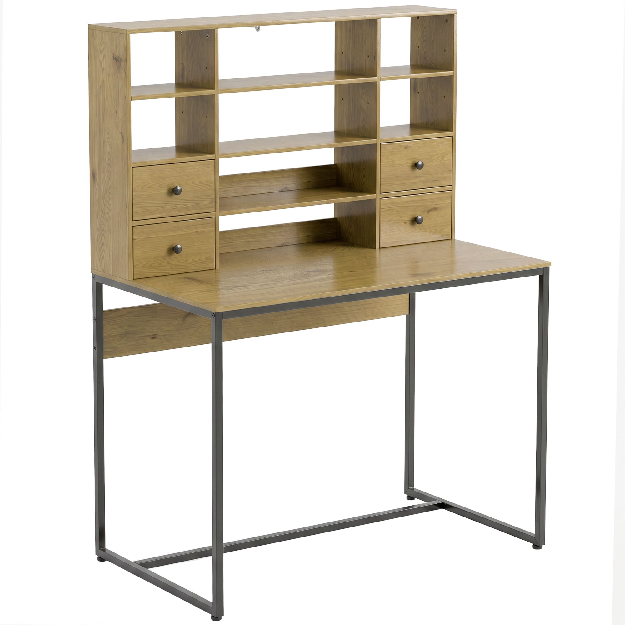 Arvutilaud 4 sahtli ja riiuliga, laud 105 cm, naturaalne puit