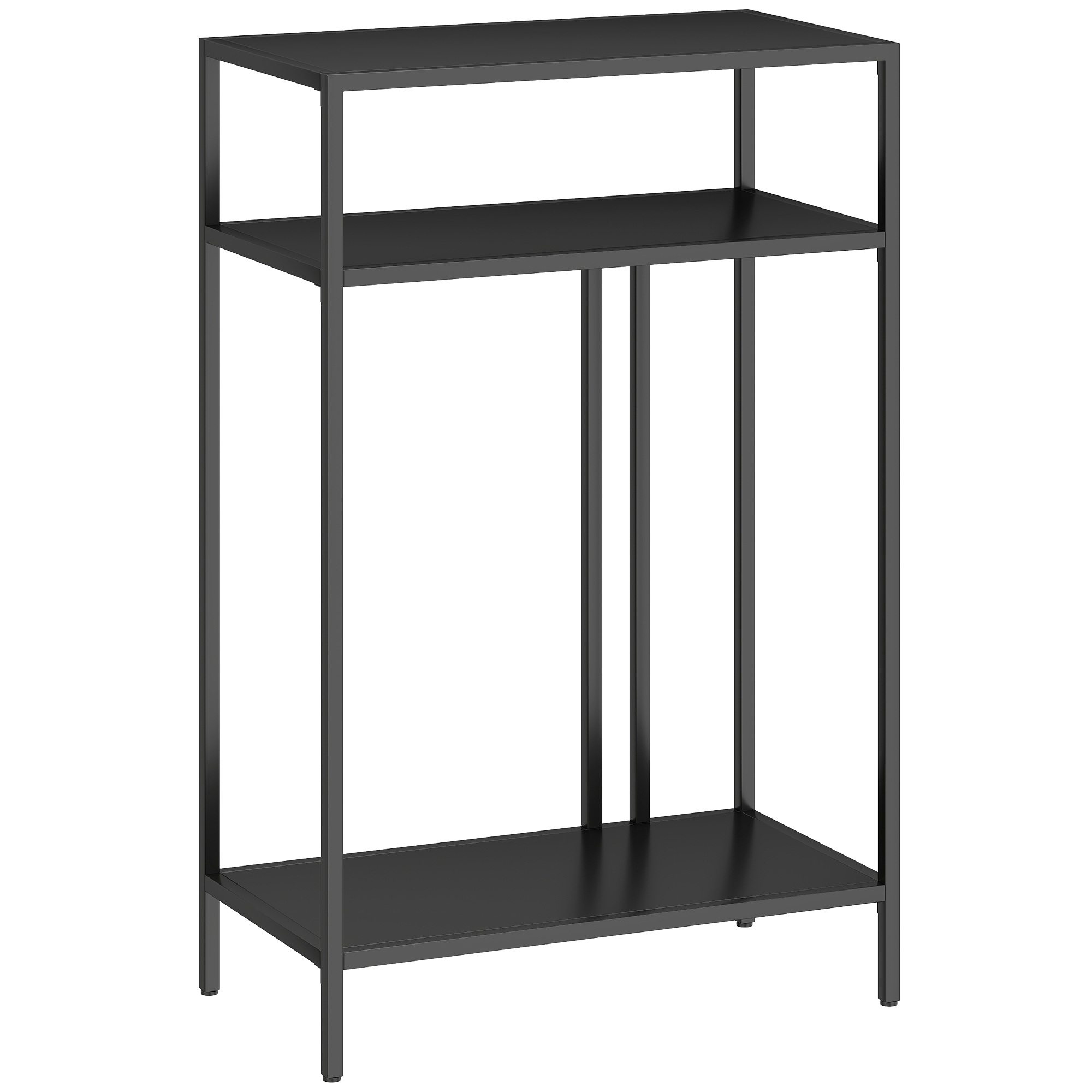 Konsoollaud 3 riiuliga, kitsas esikulaud, terasraam elutuppa/esikusse, 55 cm, must