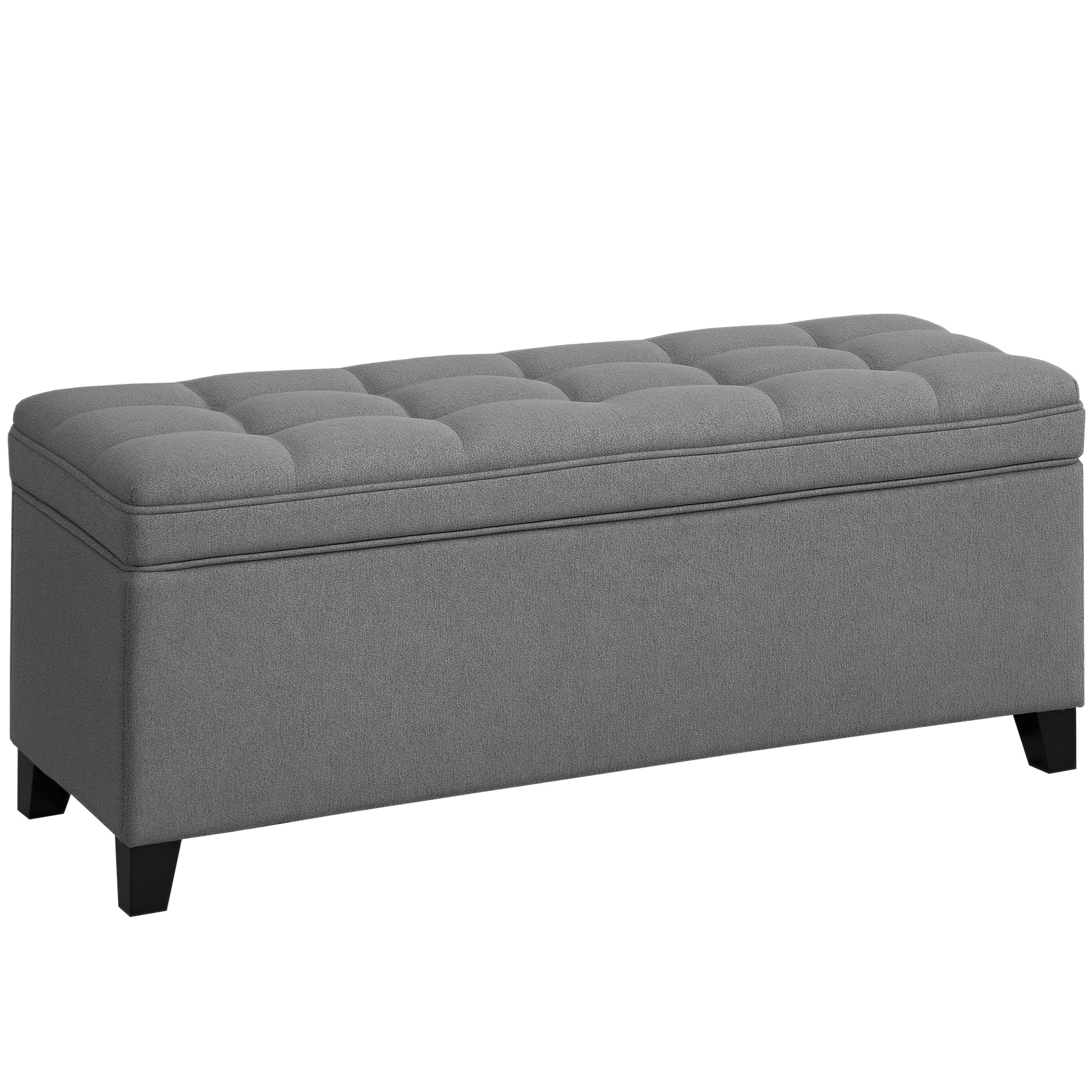 Hoiupink, polsterdatud pink 120x40x48 cm turvahingedega, linase imitatsioon, tumehall