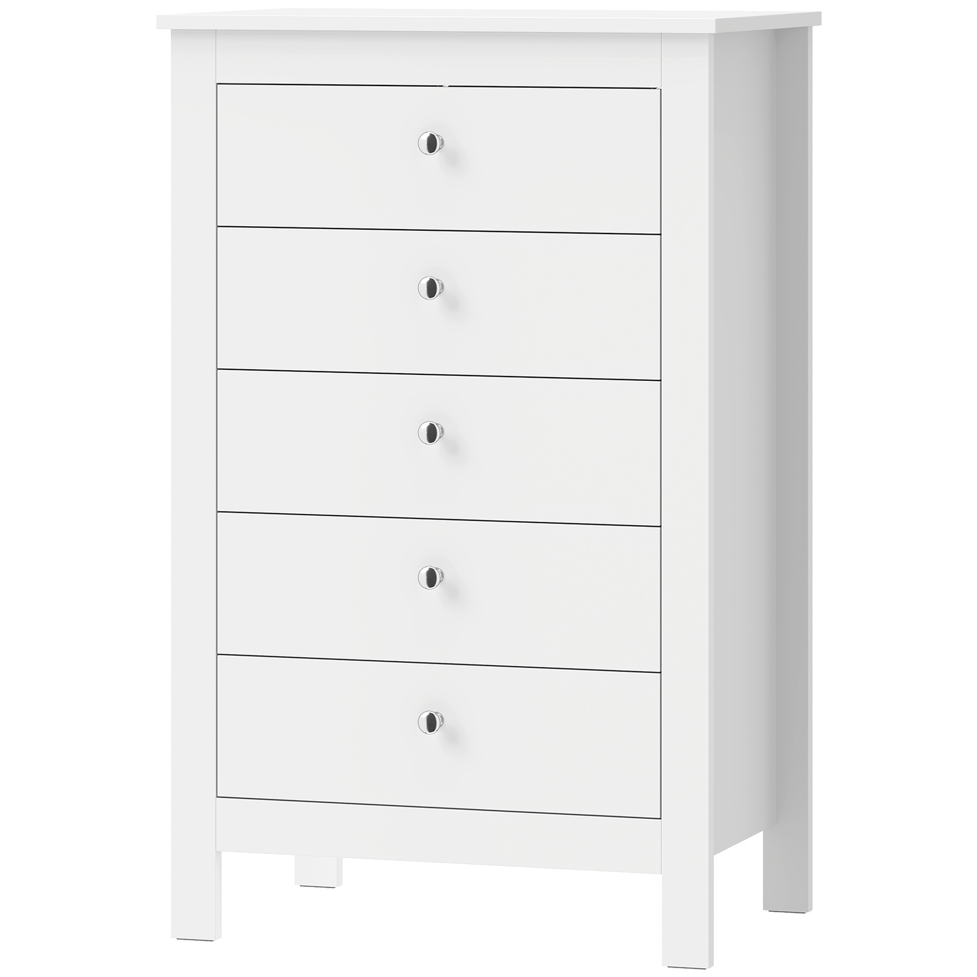 Kummut 5 sahtliga, garderoob sujuvalt liikuvate siinidega magamistuppa, 60 x 39,5 x 95,3 cm, valge