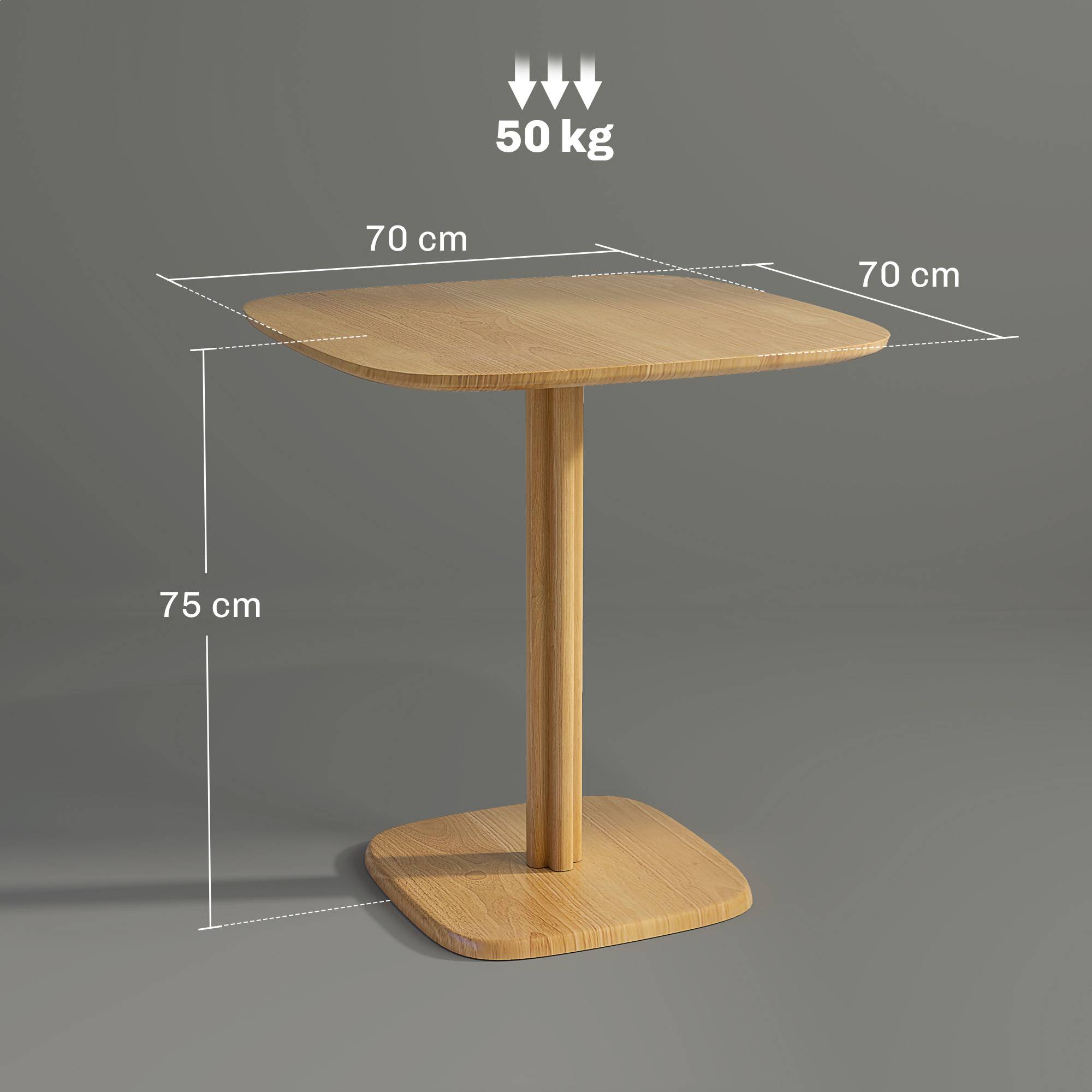 Söögilaud, 70 x 70 cm, neljale inimesele mõeldud köögilaud, mis on valmistatud kautšukipuust kööki ja söögituppa, naturaalne