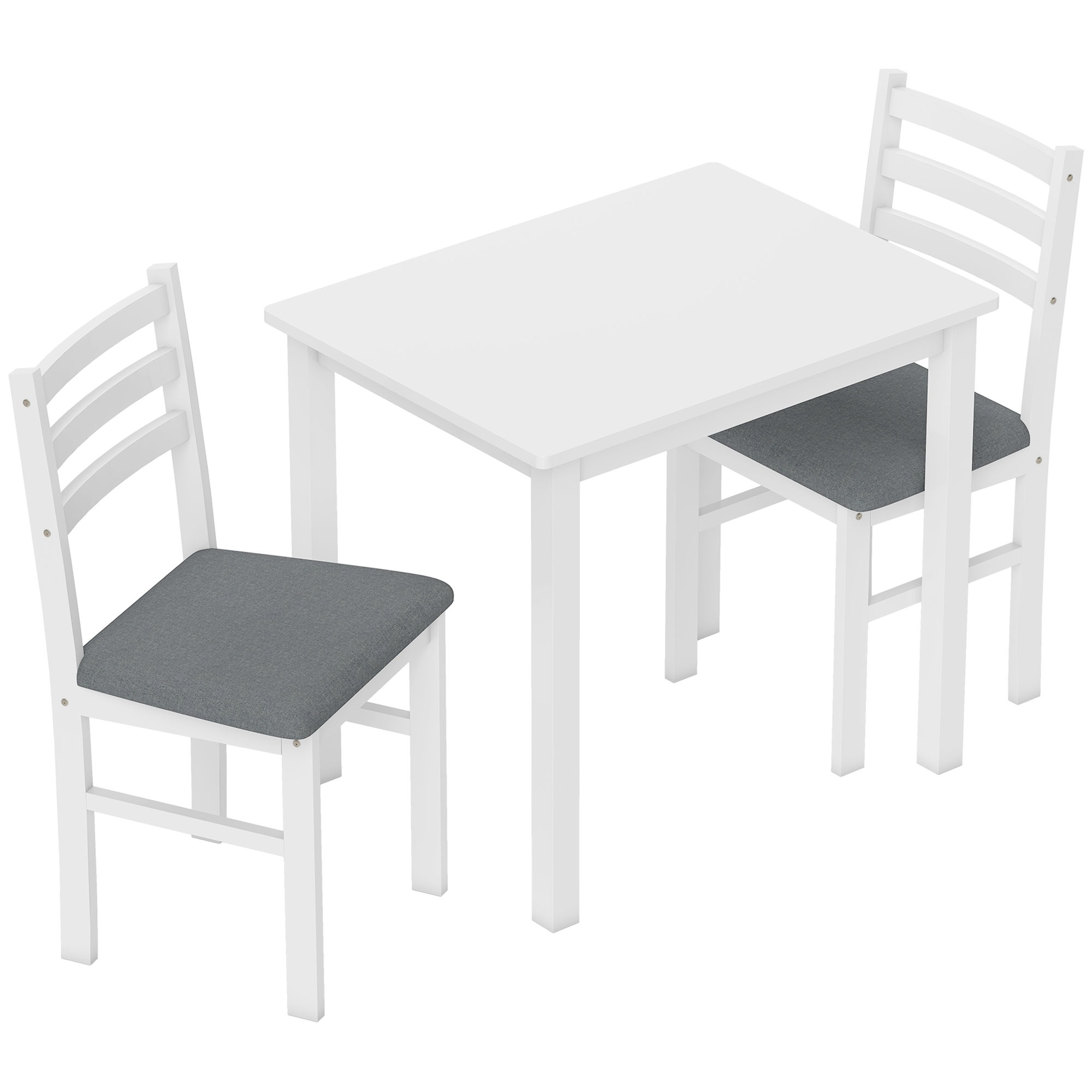3-osaline söögilaua komplekt 2 tooliga, köögilaud kompaktsetesse ruumidesse, polsterdatud toolid, ruumisäästlik, MDF, valge