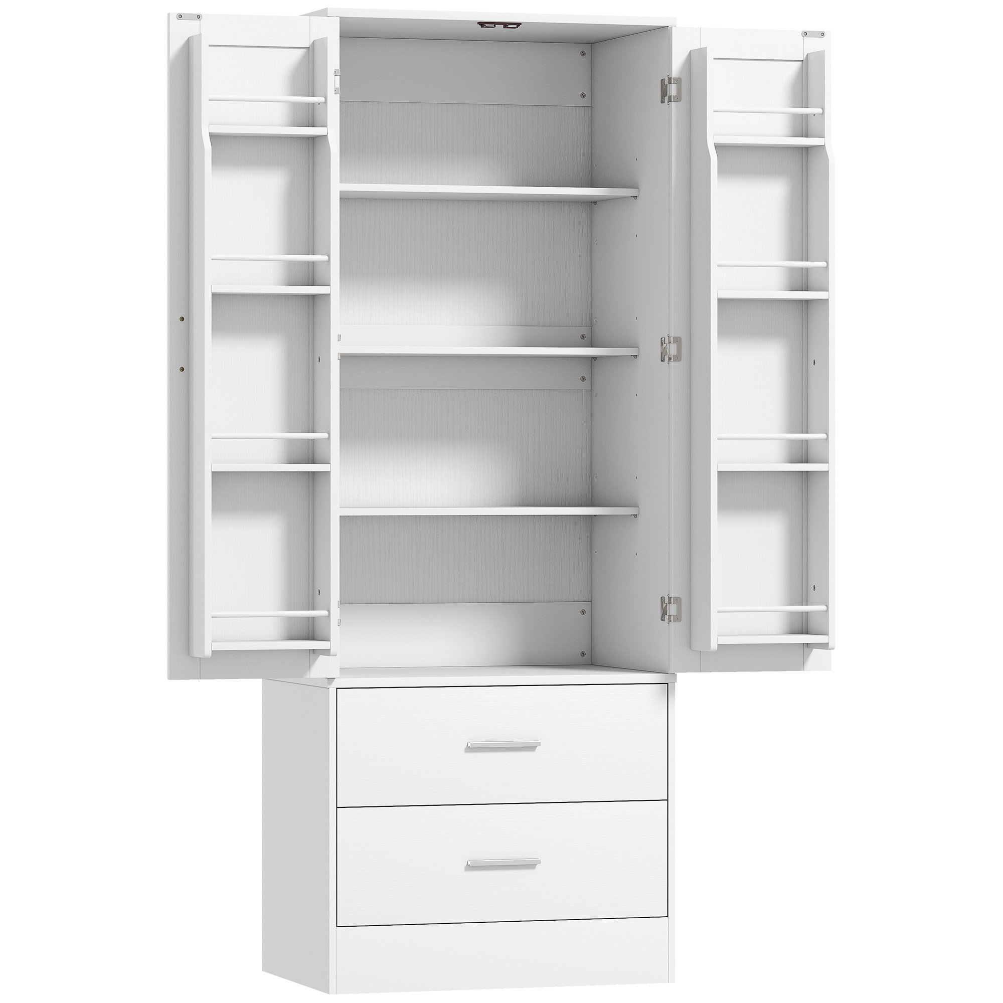 159 cm köögikapp, reguleeritavad riiulid, 2 sahtlit, kööki, söögituppa, puitlaastplaat, MDF, valge