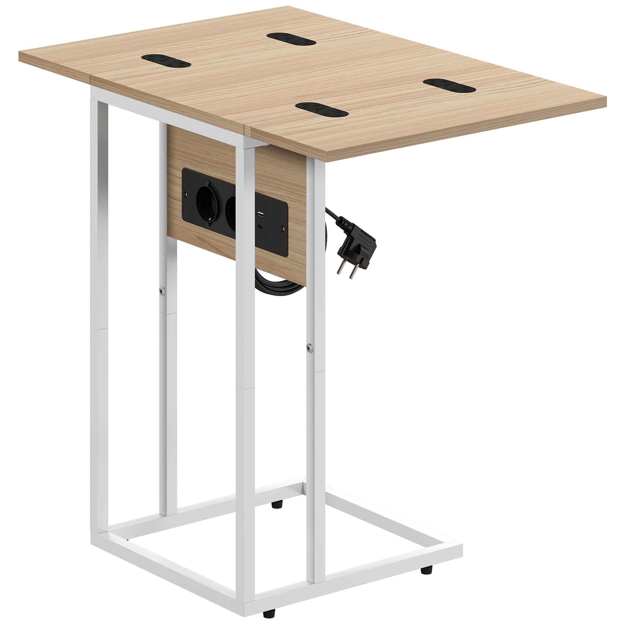 Kokkupandav külglaud, laadimisjaam USB-portidega, metall, 39 x 29 x 57 cm, puiduvärv