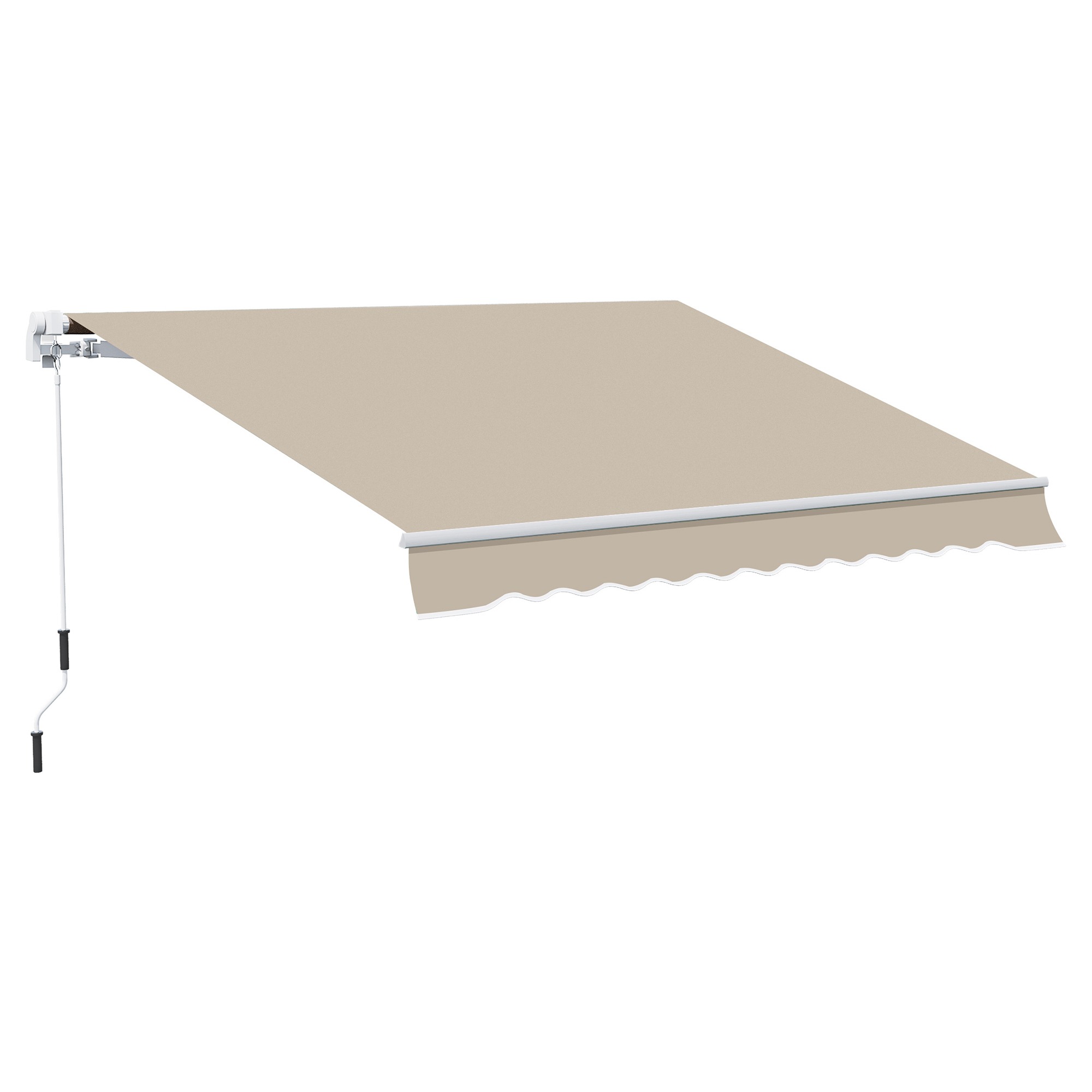 Varikatus, päikesesirm, kokkuklapitav, käsivändaga, metallraam, polüester, valge+beež, 3,95 x 2,45 m