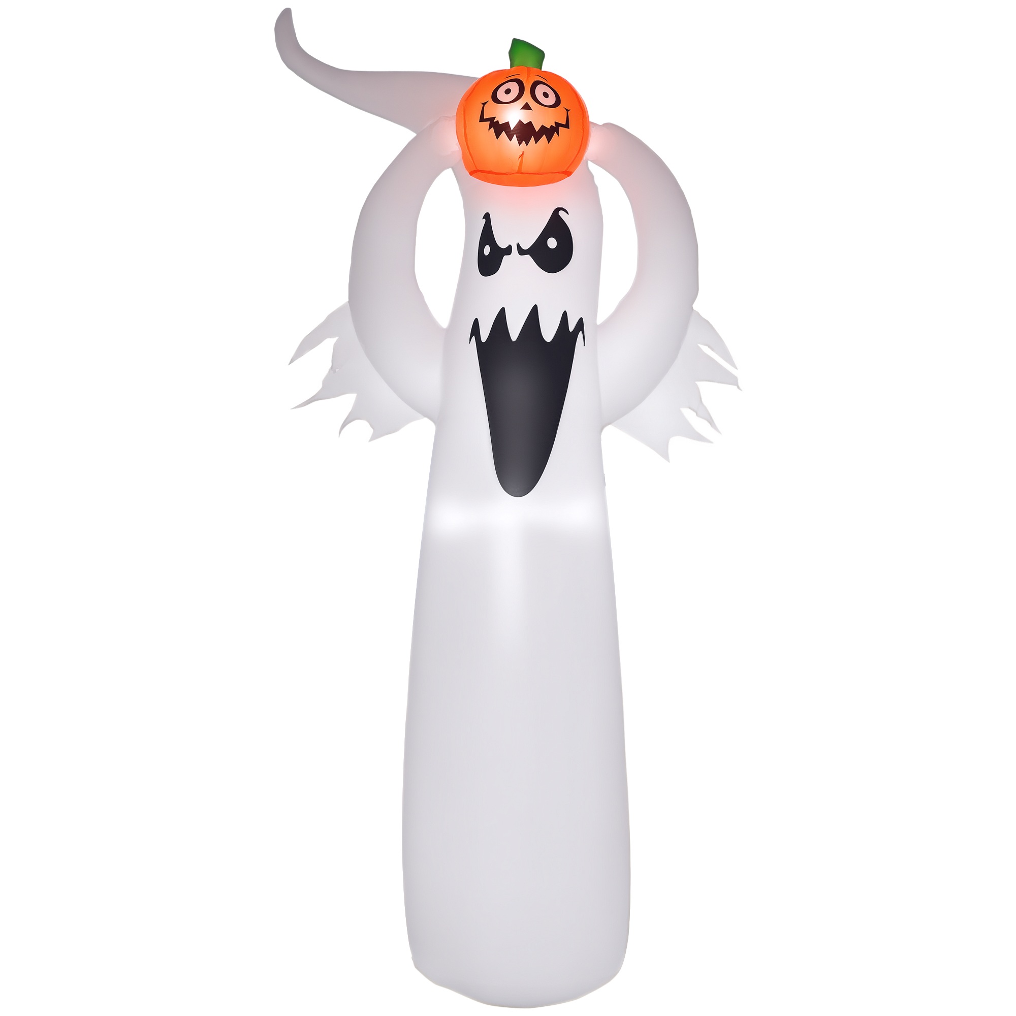 Täispuhutav Halloweeni kummitus 1,8 m LED-idega kaunistus valge + oranž polüester 80 x 40 x 180 cm