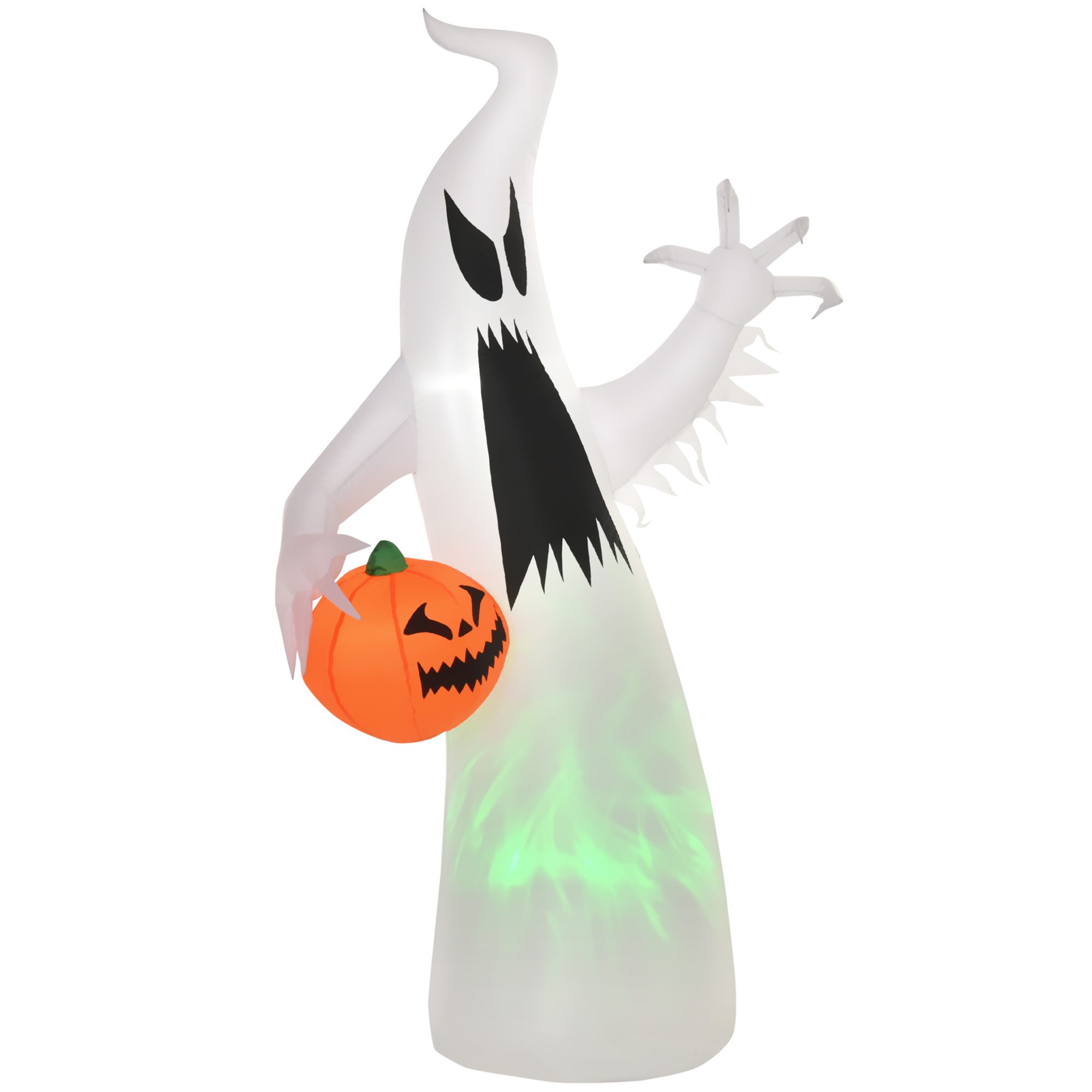 Isetäituv õudne kummitus/kummitus LED-tuledega, halloweeni kaunistus, polüester, valge, 105 x 65 x 180 cm