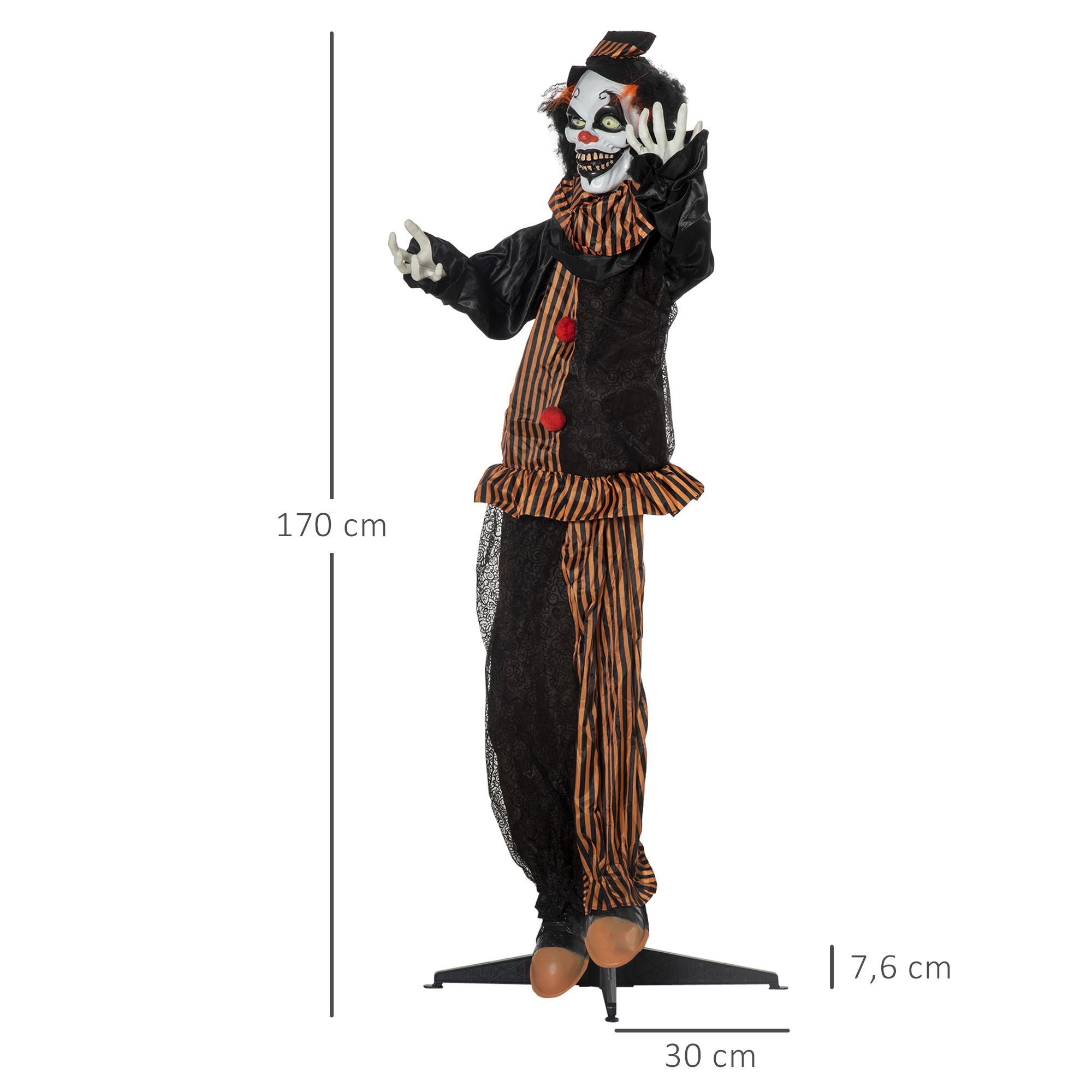 Halloweeni kaunistuseks õuduskloun eriefektide ja helifunktsiooniga 100 cm x 18 cm x 153 cm