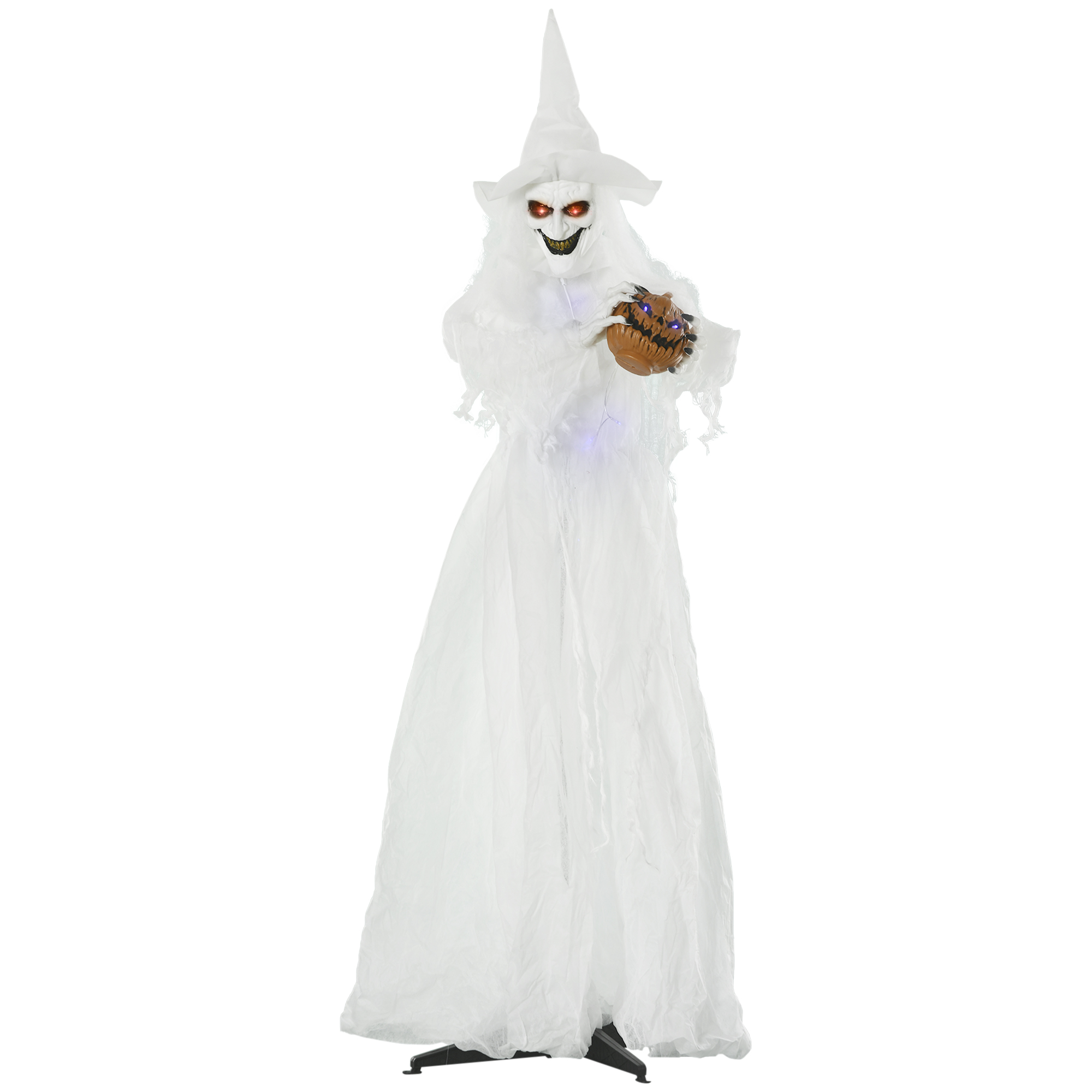 189 cm valge nõid kõrvitsapeaga, elusuuruses halloweeni õuekaunistus