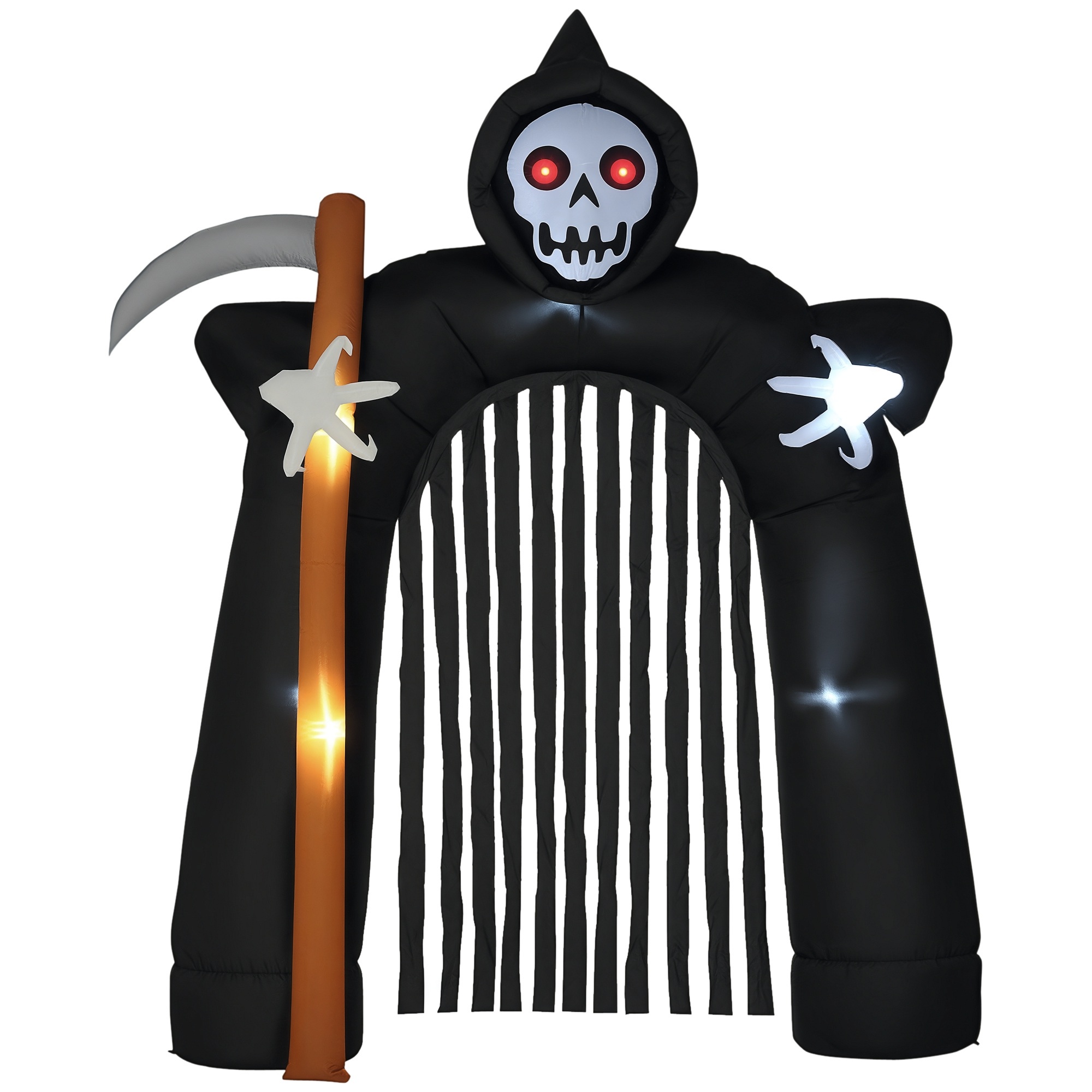 Suur halloweeni aiakaunistus Grim Reaperi isetäituv kaarjas uks LED-valgustusega, 2,85 m