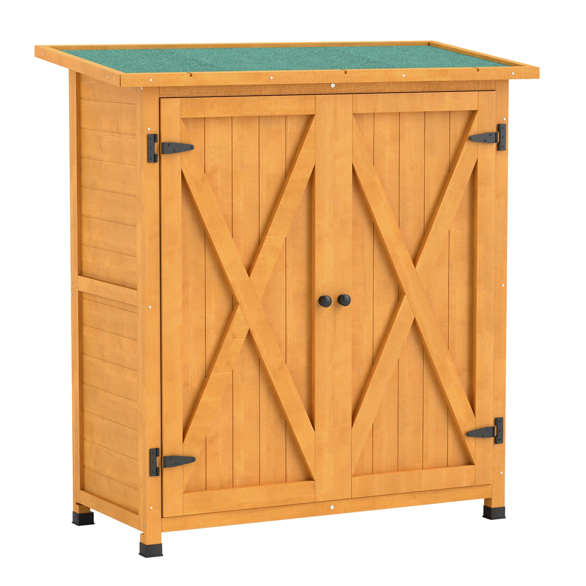 Puidust aia-/tööriistakuur, ilmastikukindel, kahe uksega, asfaltkatus, 110 x 55 x 117 cm, kollane