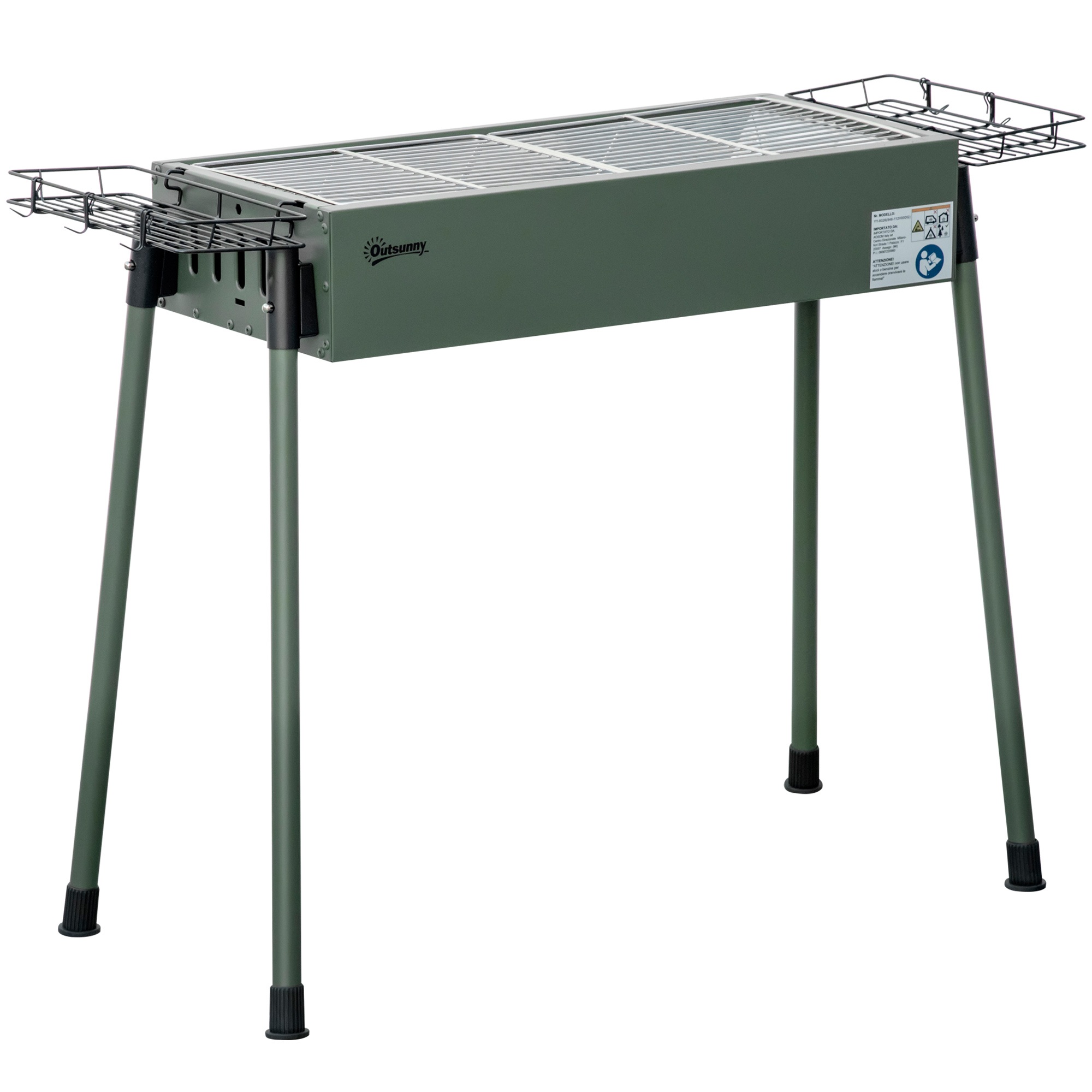 Süsigrill, 2x grillresti, 1x söerest, 2x külgkorvi, roostevaba teras, tumeroheline, 94 x 39 x 70 cm