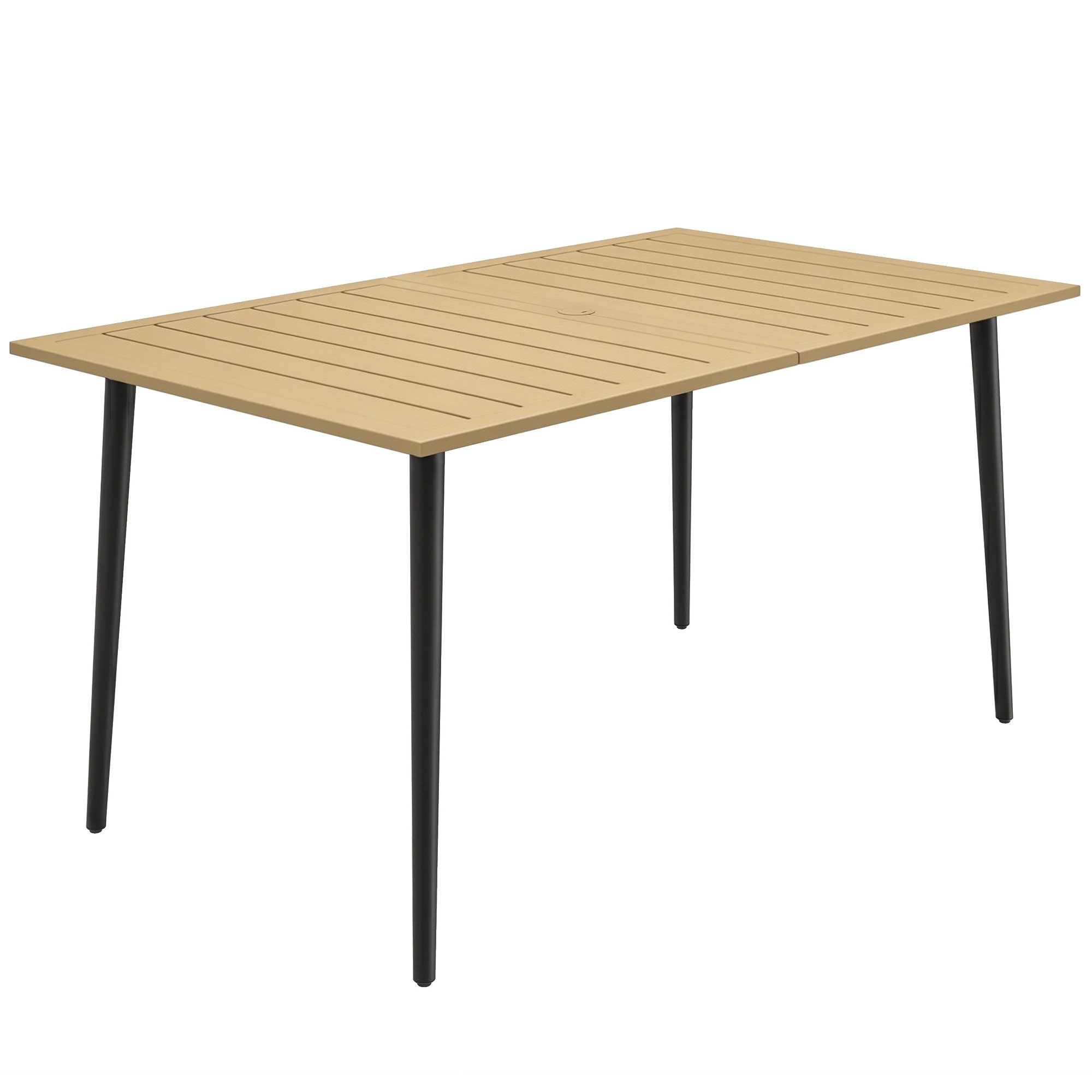 Aialaud 150x90cm, ilmastikukindel terasest rõdulaud, päikesevarjuauguga rõdulaud, pruun