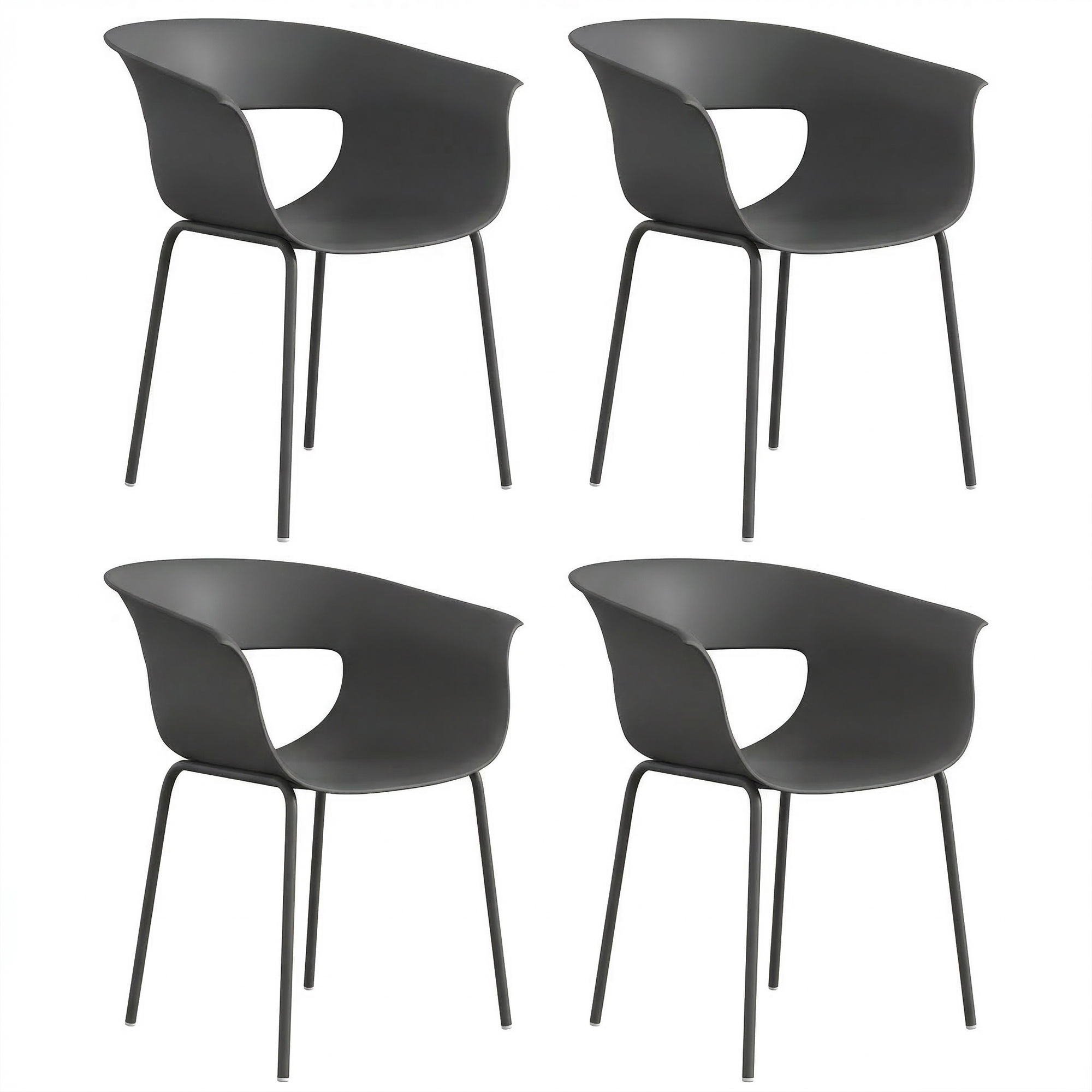 4 ergonoomilise aiatooli komplekt, rõdutoolid väljalõikega, käetoed, ilmastikukindel, roostekindel, tumehall