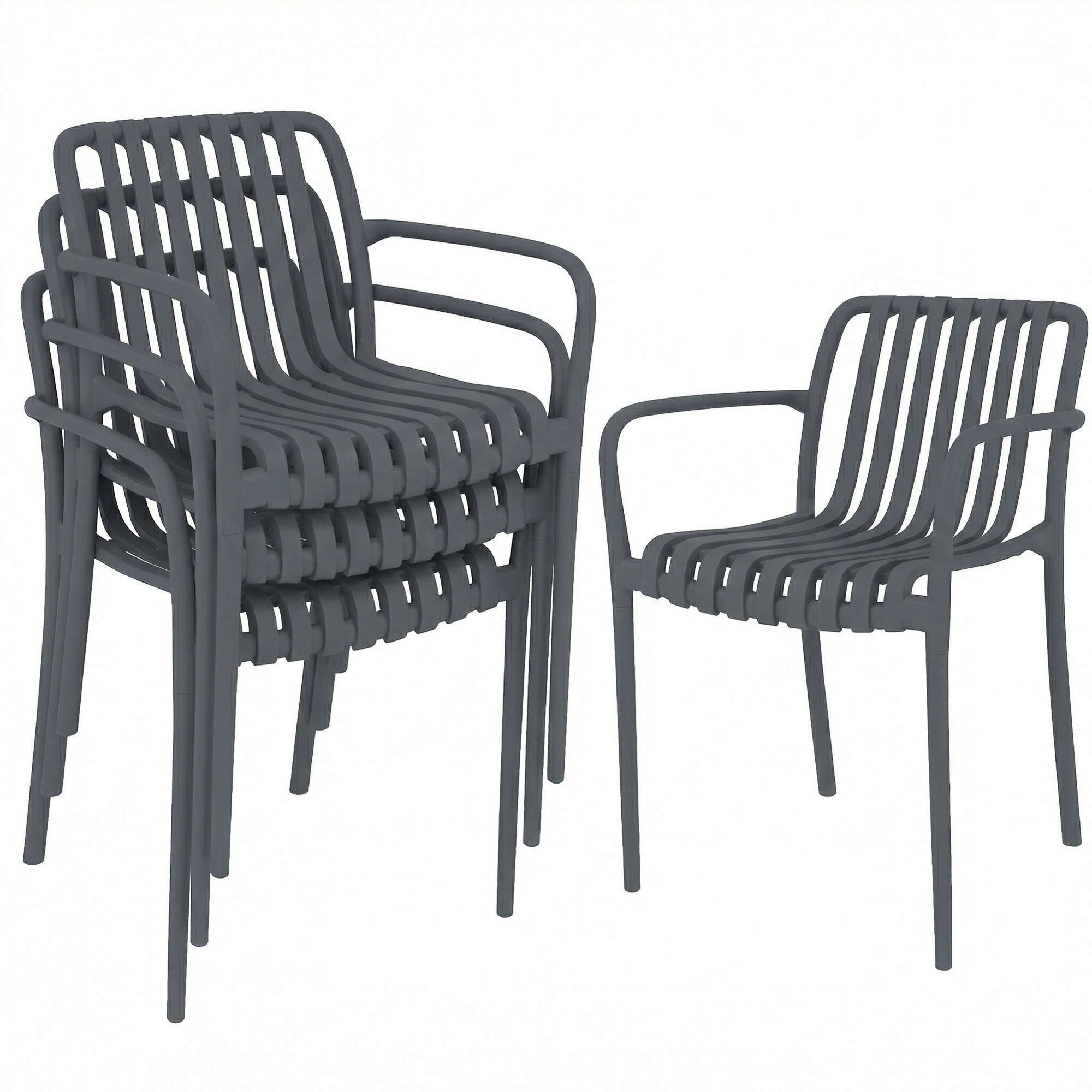 4 virnastatava aiatooli komplekt liistudest käetugedega, ergonoomiline, tumehall