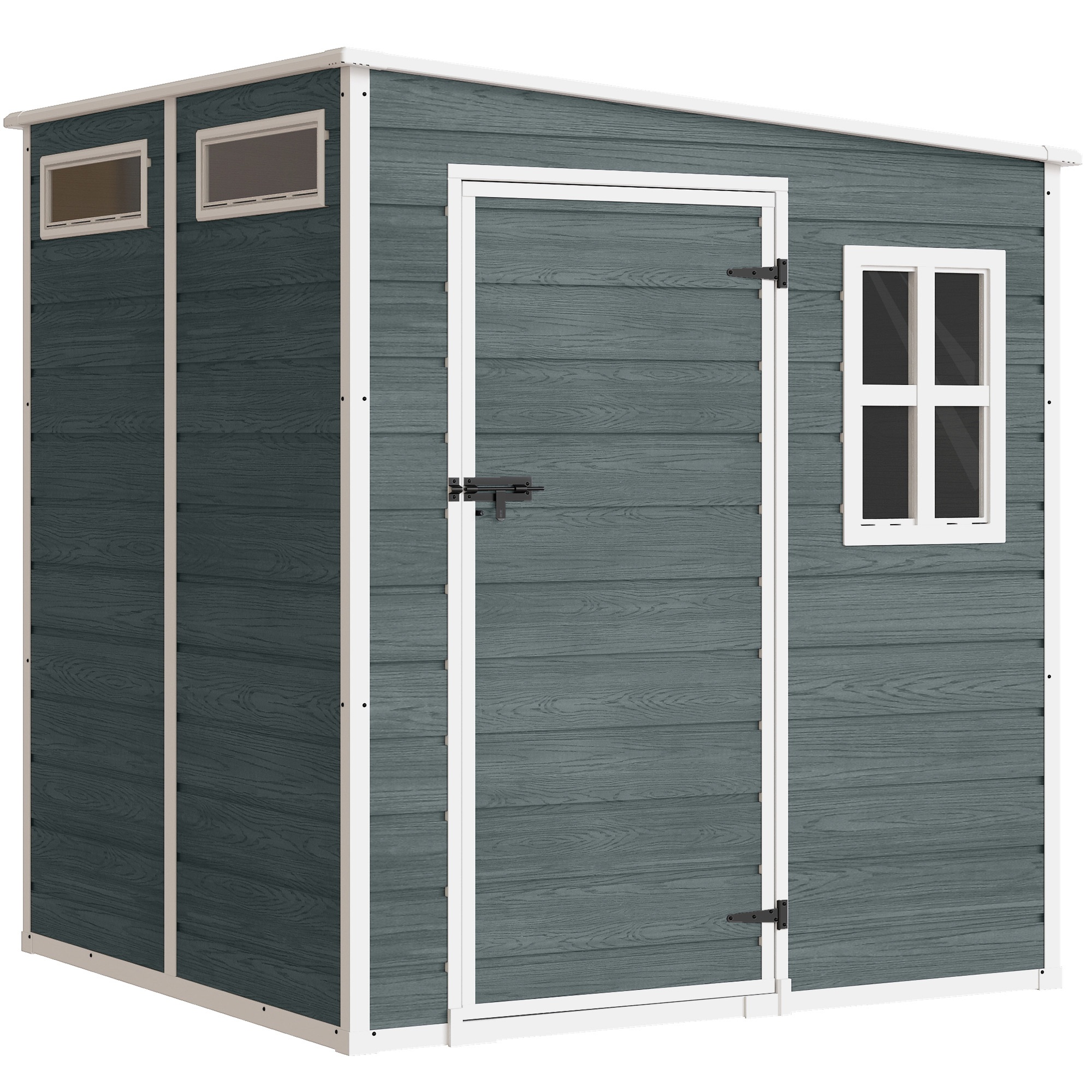 Aiakuur 2,89 m², puiduimitatsiooniga tööriistakuur, 3 akent, ventilatsioon, põrand, lukk, kindad, 182 x 182 x 196 cm
