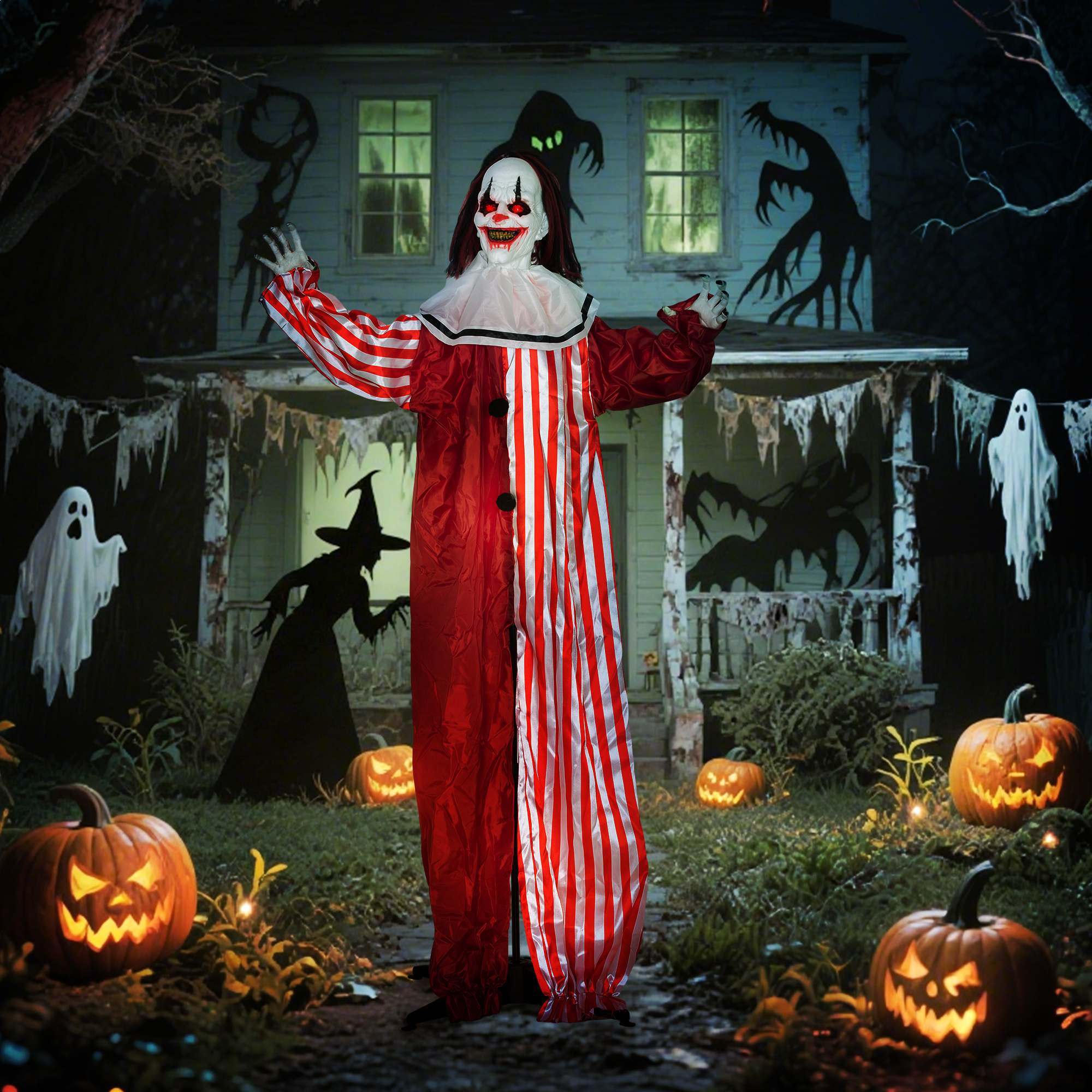 165 cm halloweeni kaunistus halloweeni kloun LED-tuledega, helifunktsiooniga kehaefekt