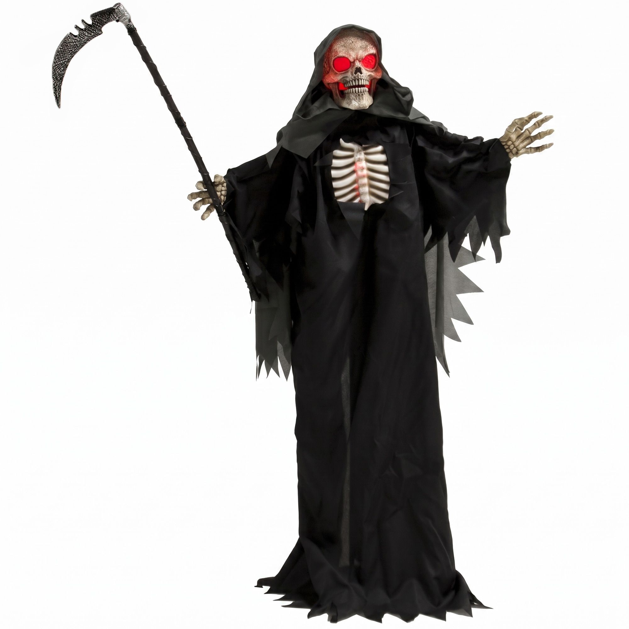170 cm halloweeni animeeritud Grim Reaperi kaunistus heli- ja puutetundliku aktiveerimise, säravate silmade ja rinnaga