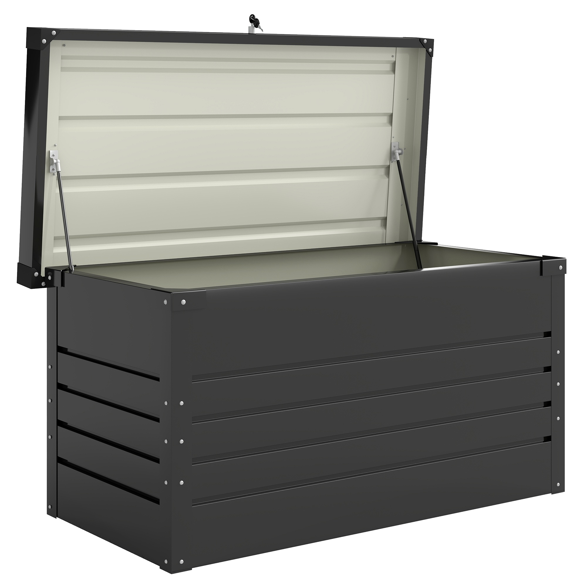 Metallist aia hoiukast, 350L, padjaga kast kahekordse seinaga kaanega, 120 x 61 x 62cm, veekindel, lukustatav, hall