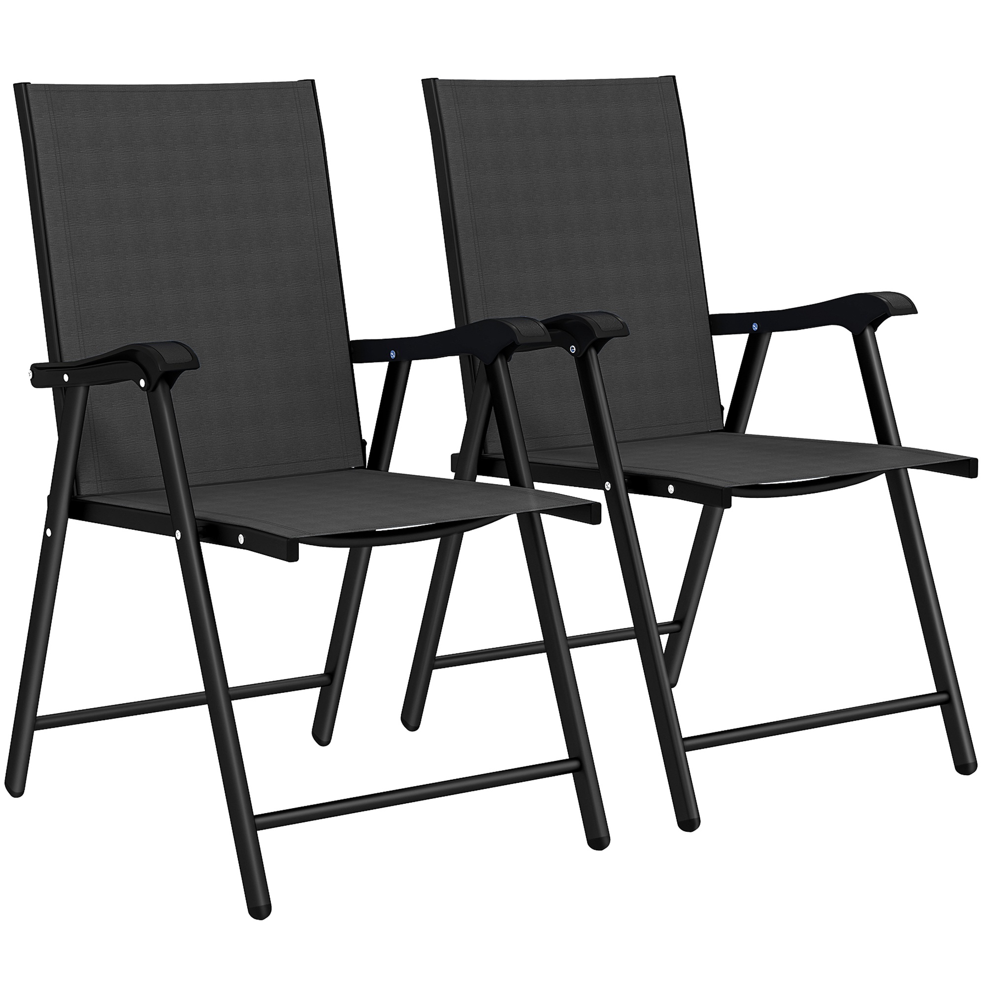 2 kokkupandavat aiatooli komplekt kõrge seljatoe ja käetugedega, terasest, Texteline, 58 x 62 x 97 cm, must