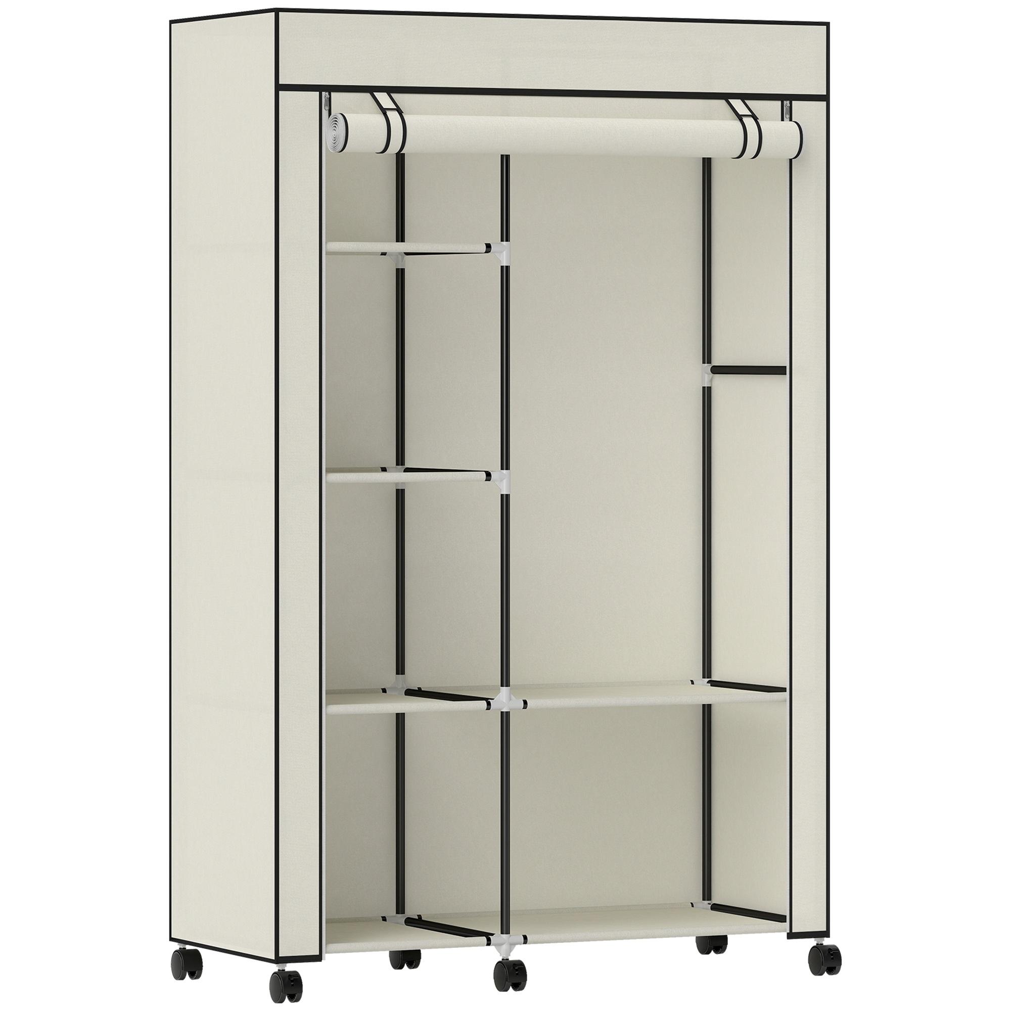 Riidest riidekapp, hoiulahendus, 6 riiulit, 1 riidepuutoru, kreemjas