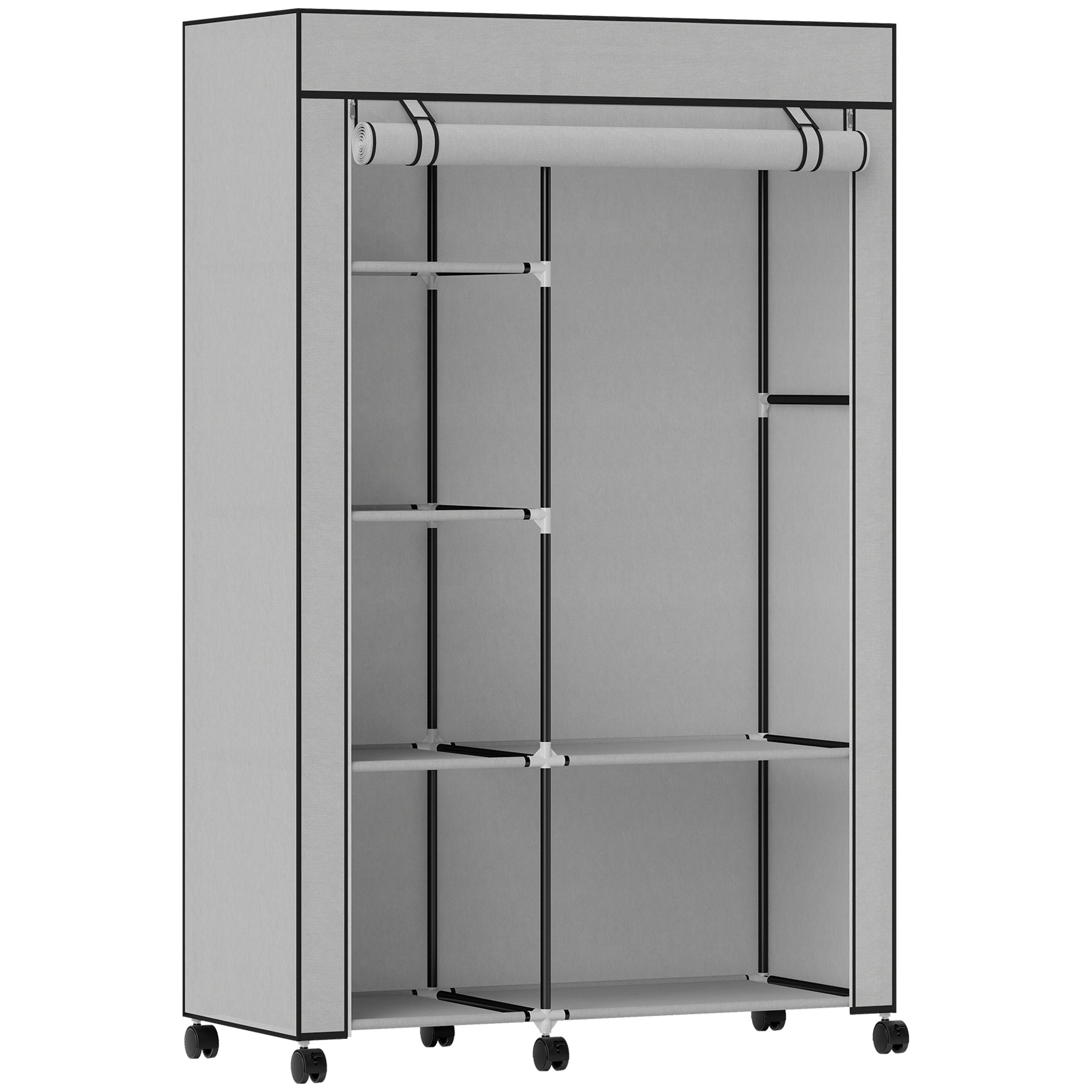 Riidest riidekapp, hoiulahendus, 6 riiulit, 1 riidepuutoru, helehall