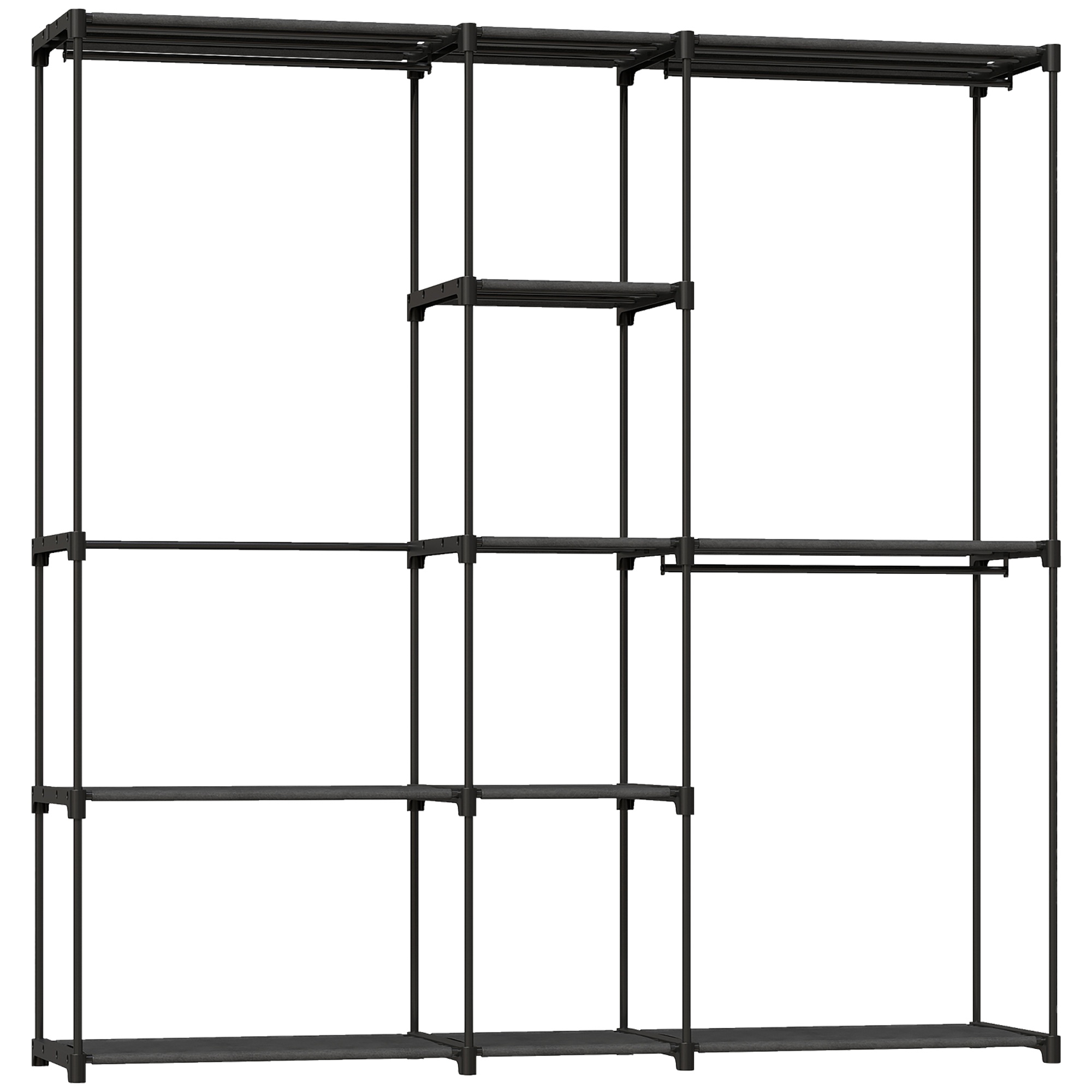 Avatud riidekapp, 4-realine riidepuuriiul 2 riputusrestiga elutuppa, 182 x 43 x 185 cm, must