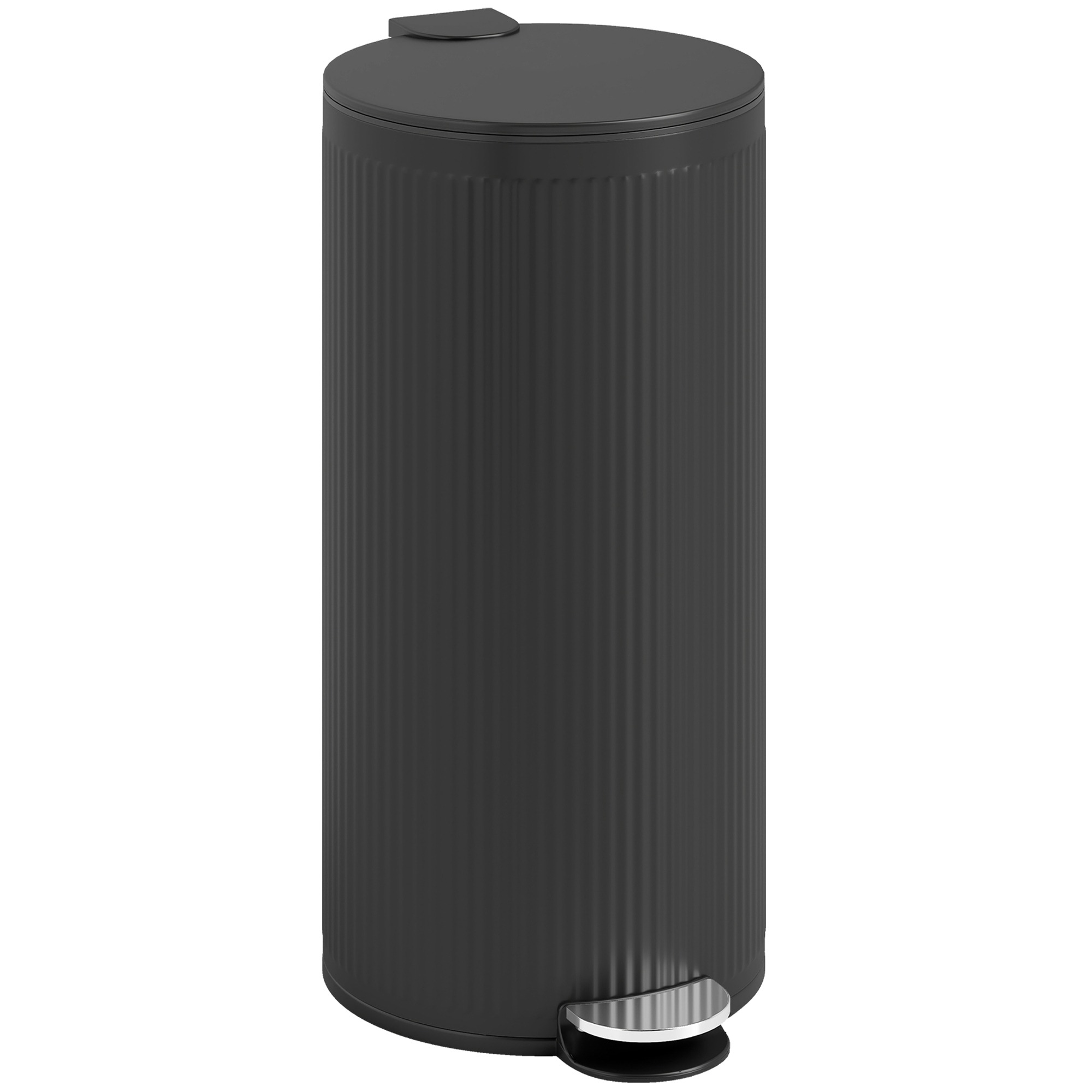 Pedaaliga metallist prügikast, 30 l, vaikselt sulguv kaas ja sisemine ämber, 36 × 30 × 60,5 cm, must