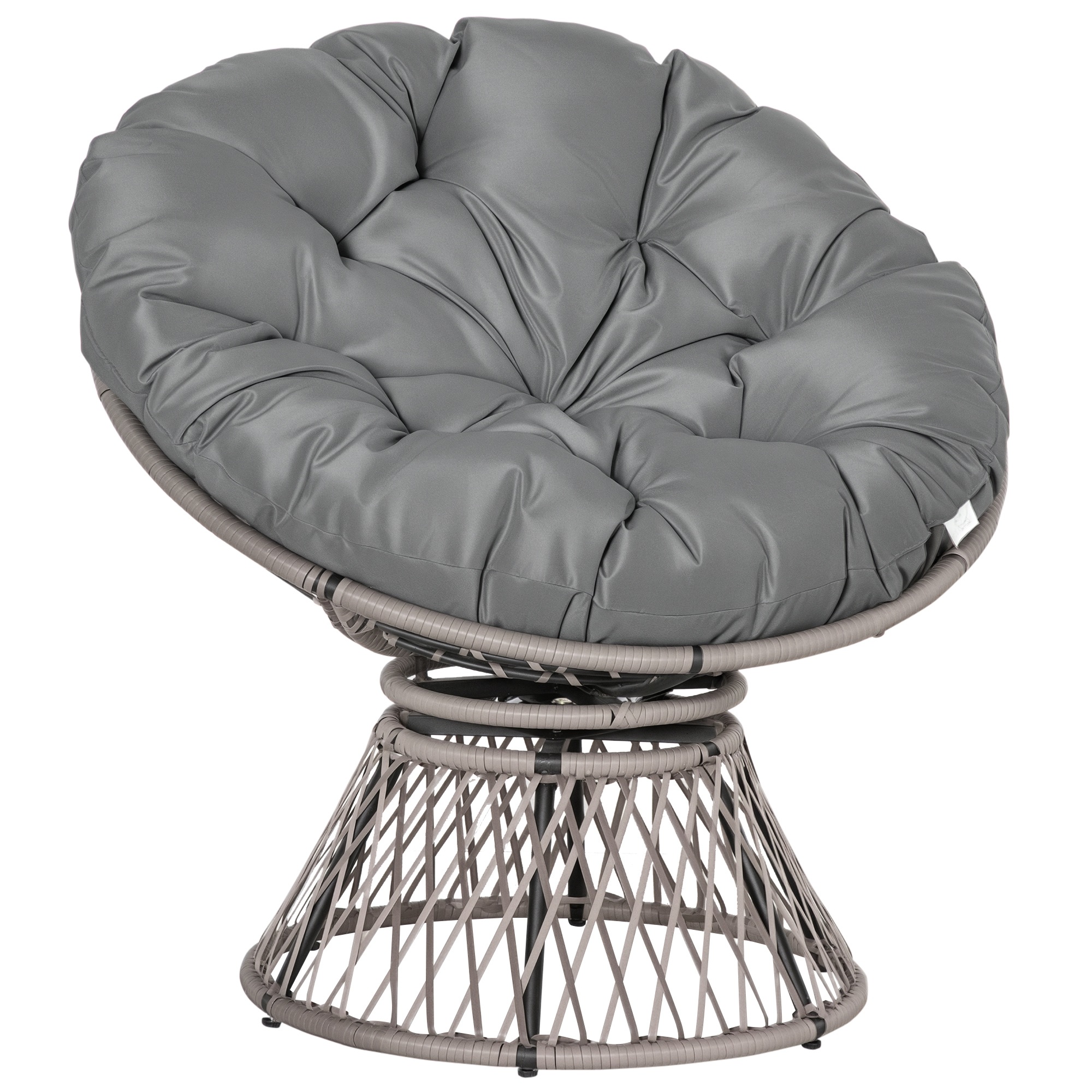Papasan tugitool, vitstest tugitool padjaga, 360 kraadi rotangist, hall, L87 x S97 x K86 cm