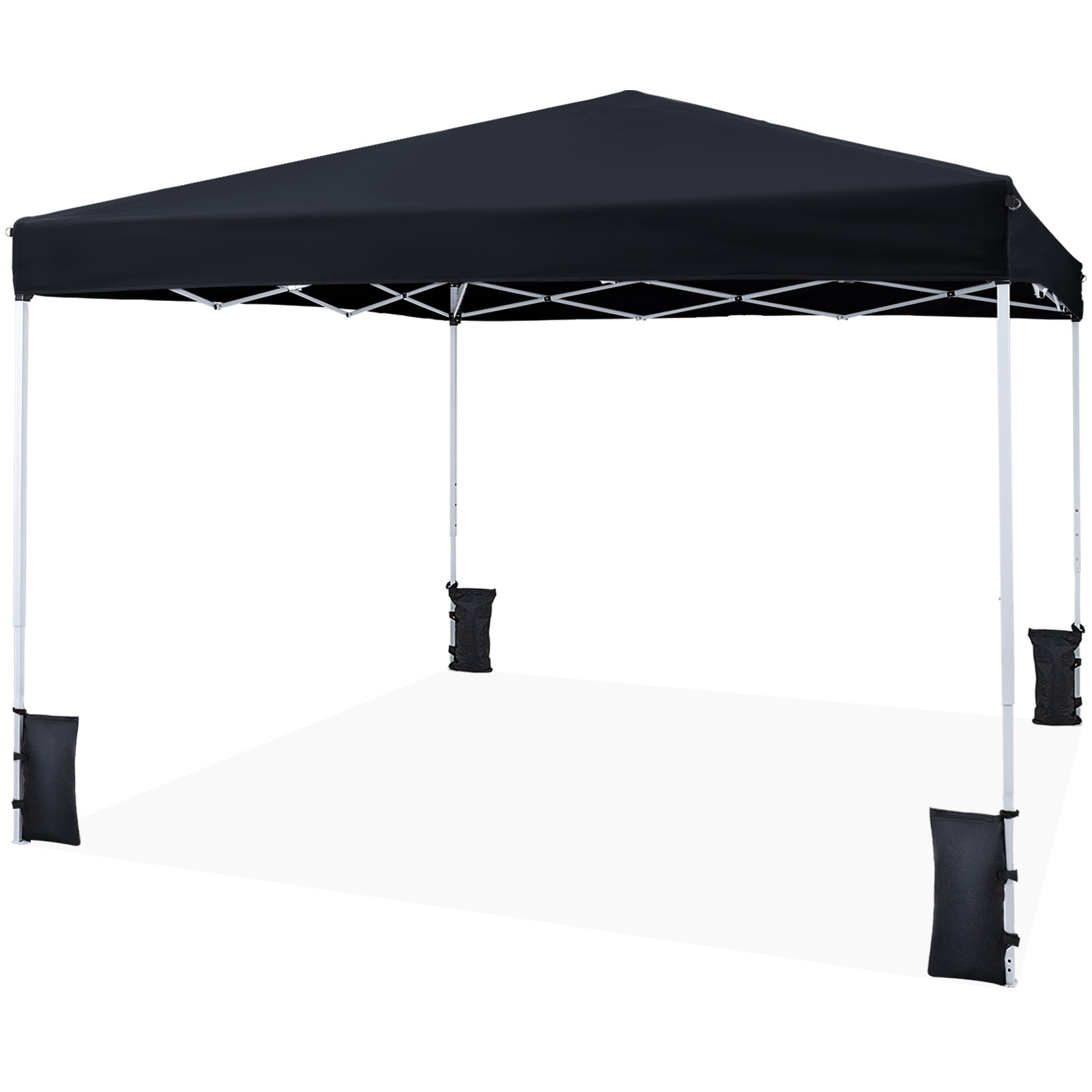 Kokkupandav pop-up aiatelk ja varjualune, komplektis kandekott, metallraam, 8 maavaia ja 4 liivakotti (290 x 290 cm), must