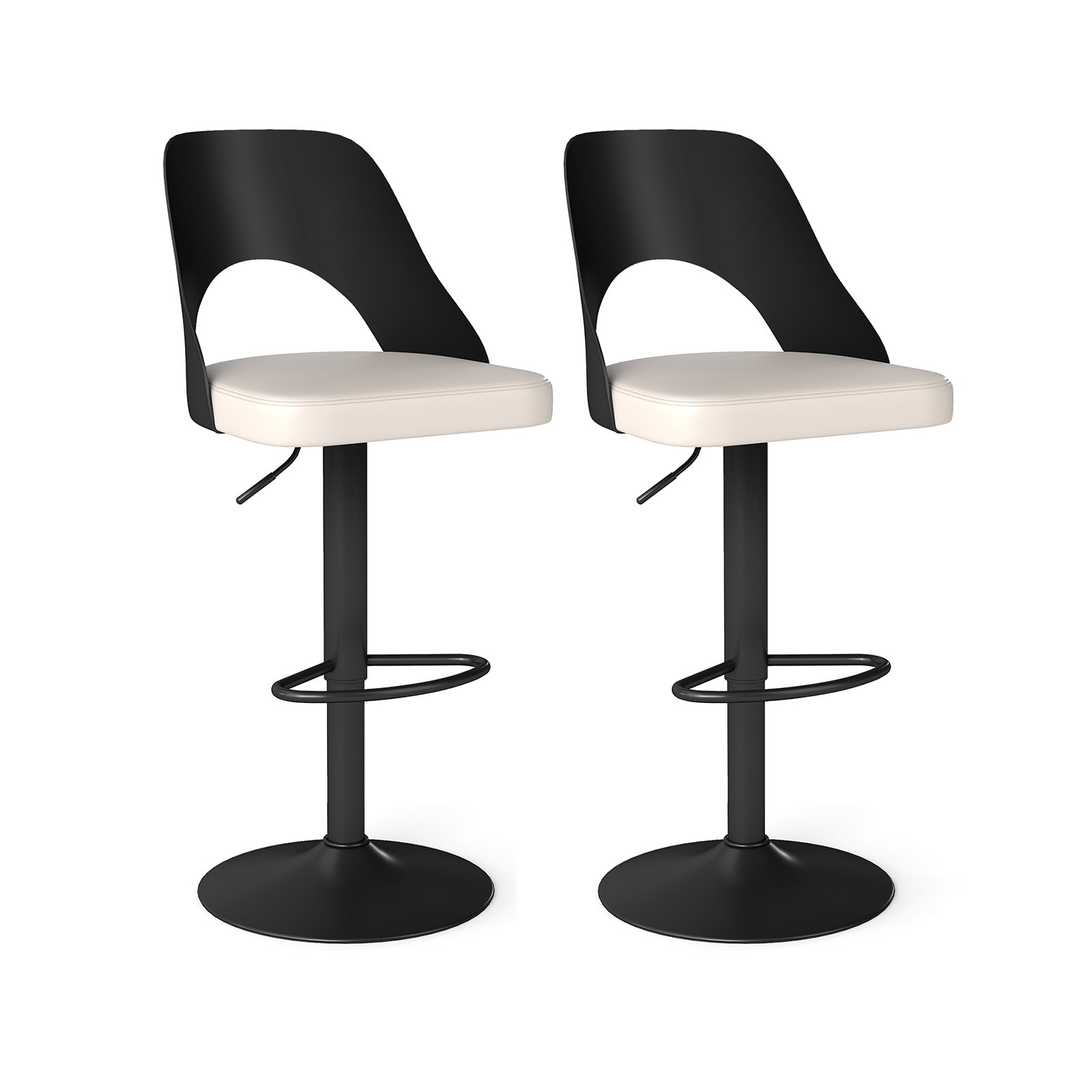 Baaripukkide komplekt 2 tk baaritoolid 360 pööratavad kõrguse reguleeritavad pööratavad toolid köögitoolid kunstnahast istme ja seljatoega must