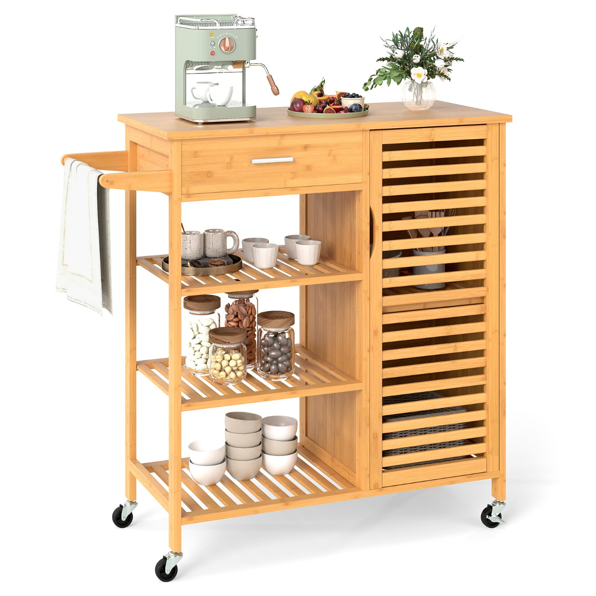 Bambusest Köögisaare Käru Sahtli ja Riiulitega