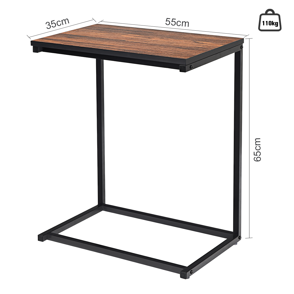 Külglaud sülearvuti laud diivan laud sülearvuti laua hoolduslaud metallist ja puidust 55 x 35 x 65 cm pruun