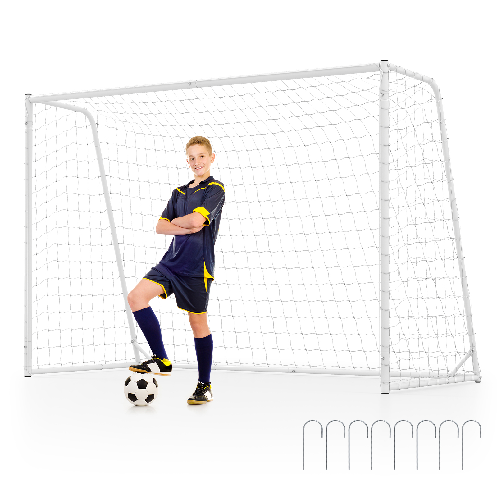 Jalgpallivärav vastupidava metallraami ja PE-võrguga 300 x 204 cm, valge