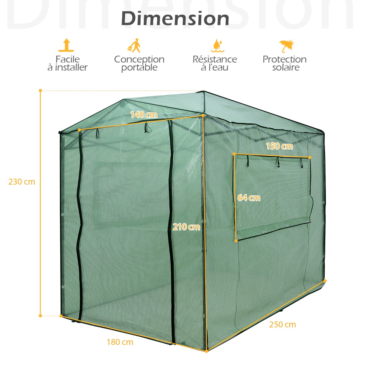 Kaasaskantav pop-up kasvuhoone jalutatav aiakasvuhoone 180 x 250 x 230 cm roheline